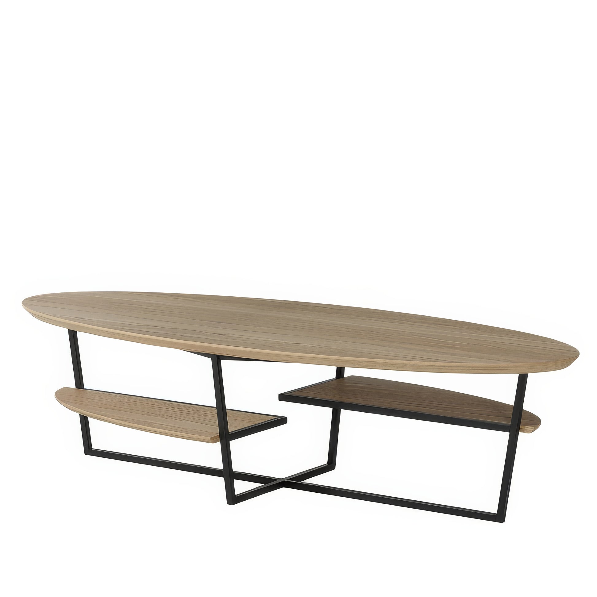 Table Basse Ovale Chêne Massif Étagères | Chêne LIGNART