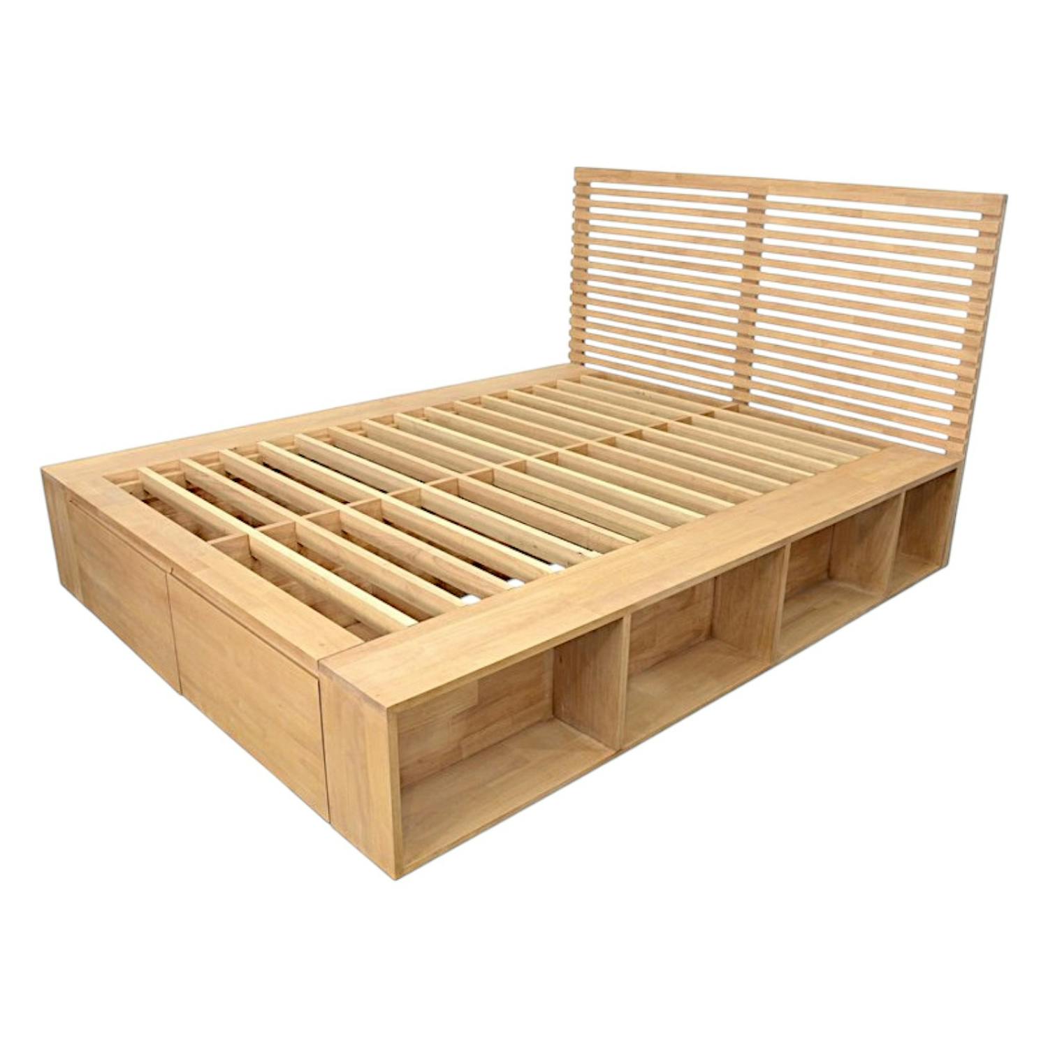 Lit 2 places Hévéa avec 2 tiroirs et 8 niches pour couchage 140x190 142x196x109cm NEW ORLEANS