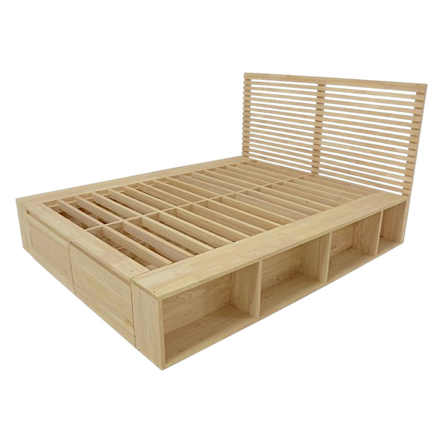 Lit 2 places Hévéa avec 2 tiroirs et 8 niches pour couchage 140x190 142x196x109cm NEW ORLEANS