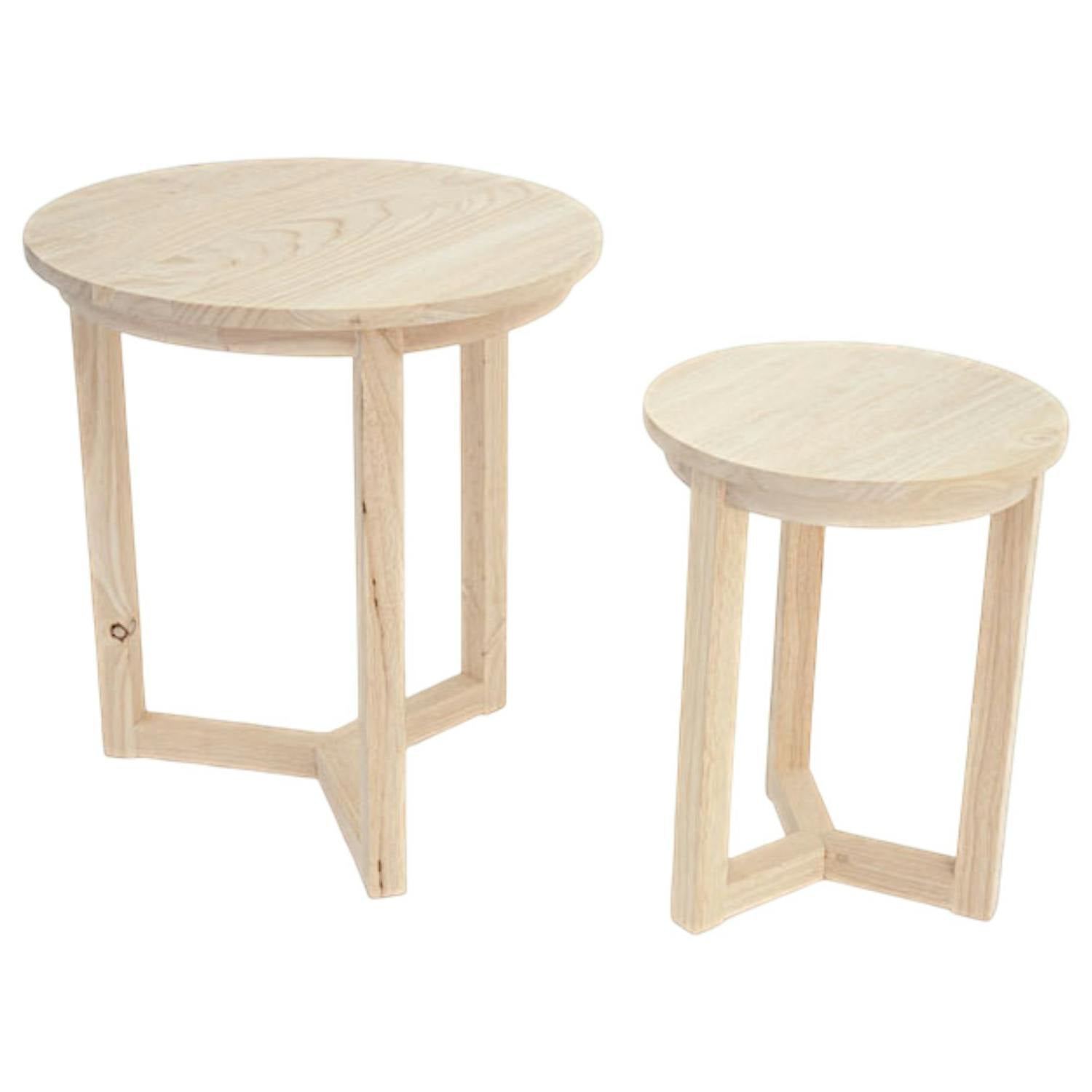 Lot de 2 tables d'appoint rondes Hévéa D50xH55cm SIXTIES