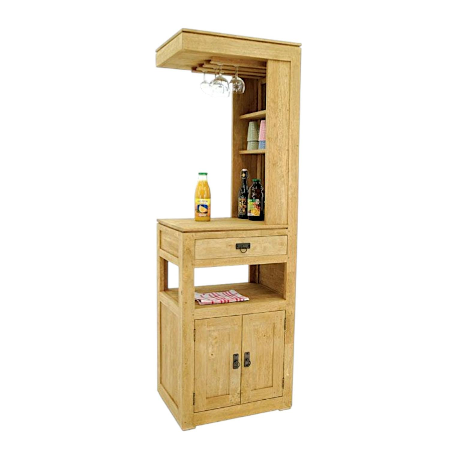 Meuble bar haut hévéa massif 190cm HELENA