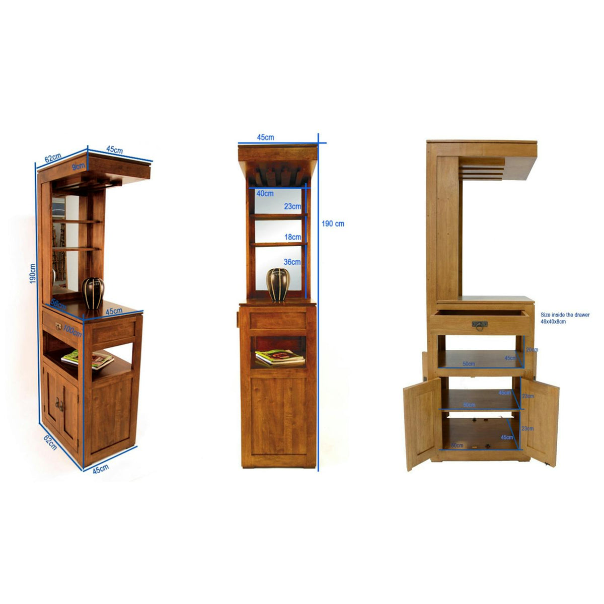 Meuble bar haut hévéa massif 190cm HELENA