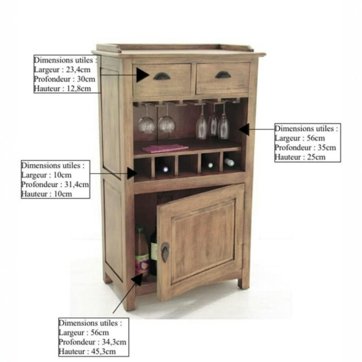 Meuble bar en bois massif - Style traditionnel