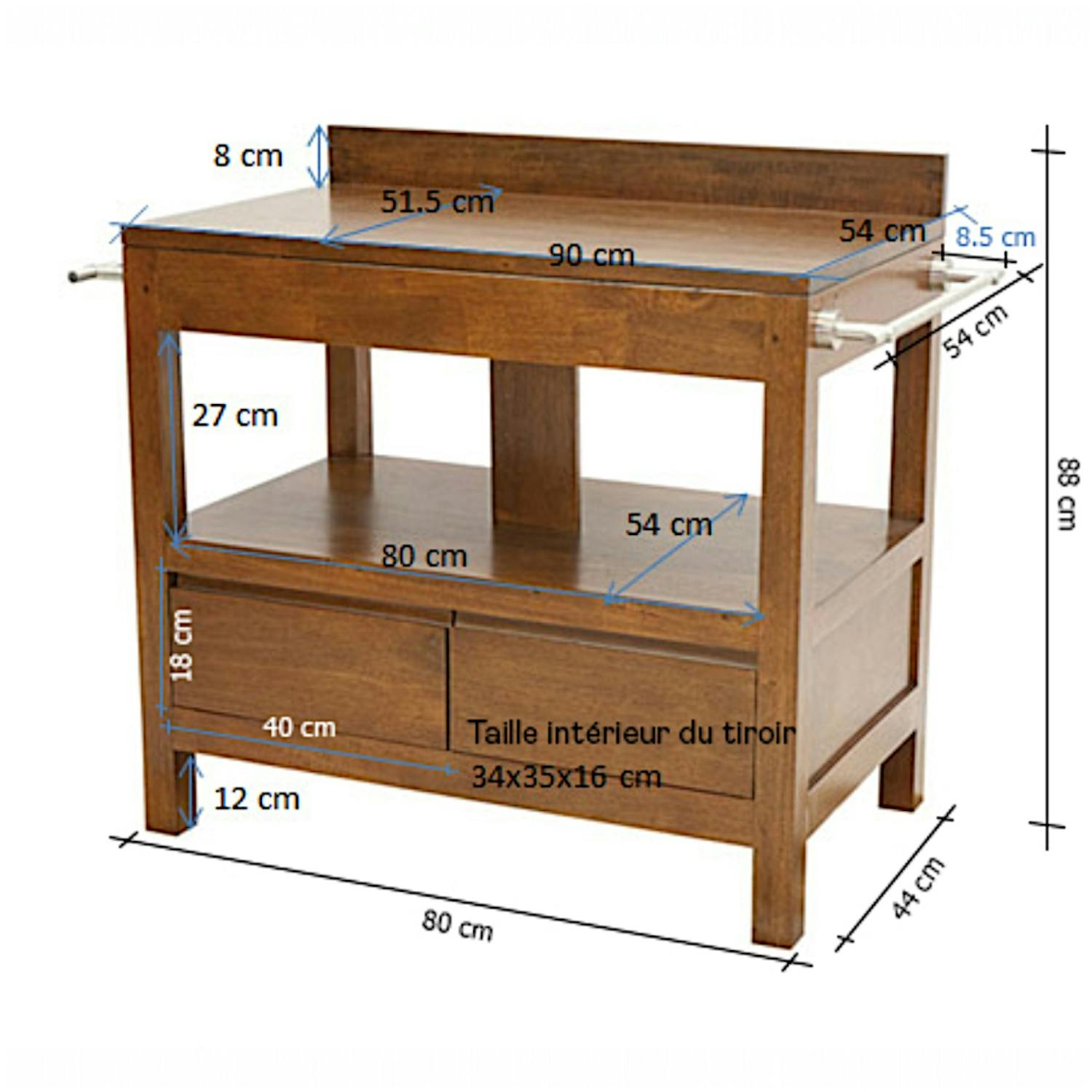 Meuble bas 2 tiroirs salle de bain hévéa 90cm OLGA
