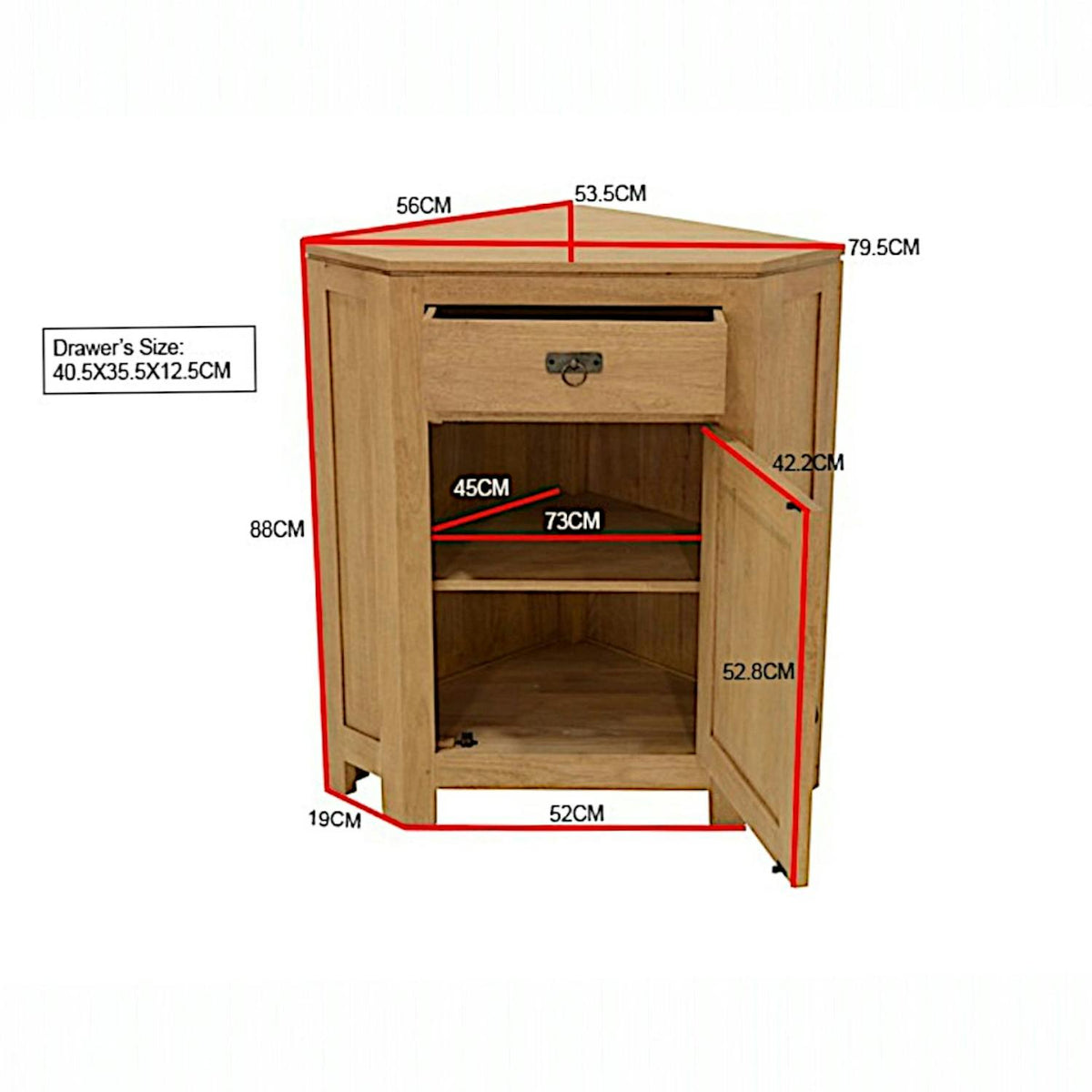 Meuble d'angle hévéa 88CM HELENA