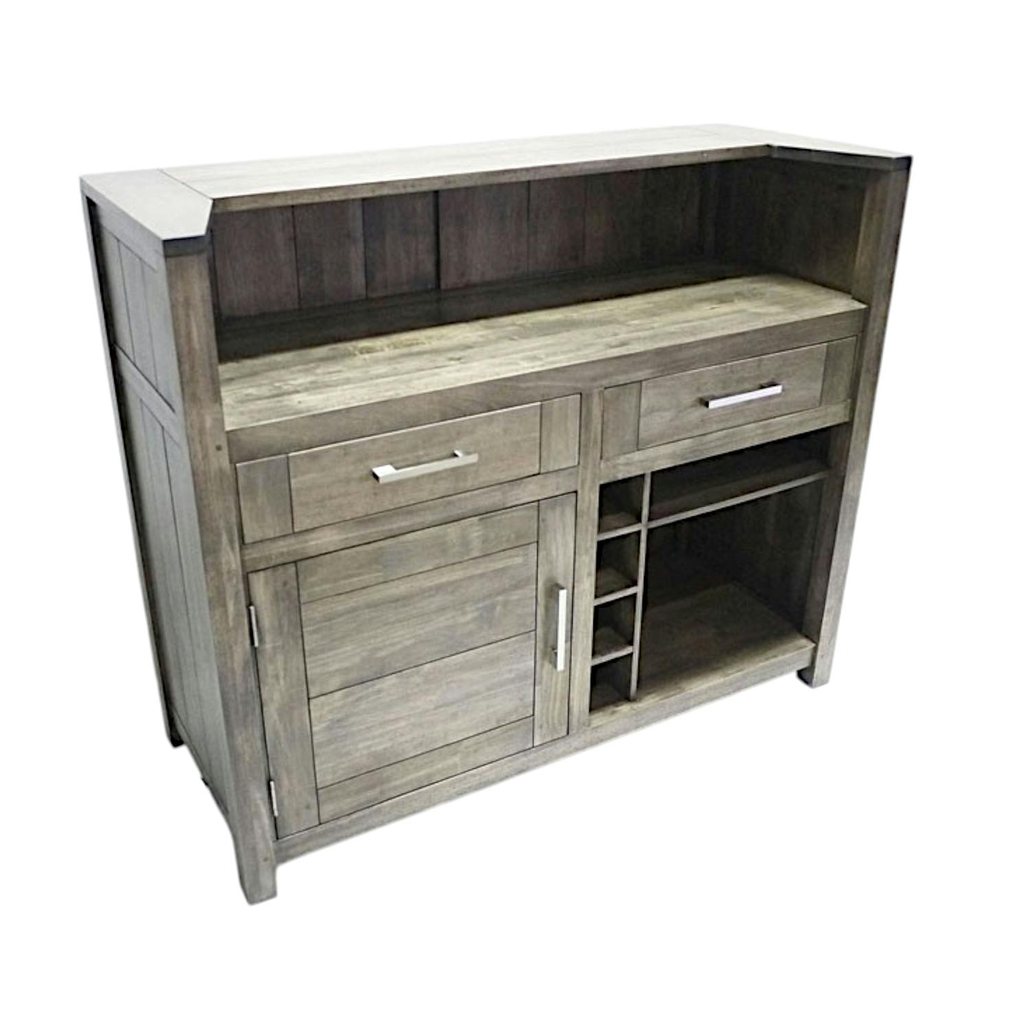 Meuble de Bar Hévéa 1 porte, 2 tiroirs, 4 racks, 2 niches 124x50x105cm ATTAN