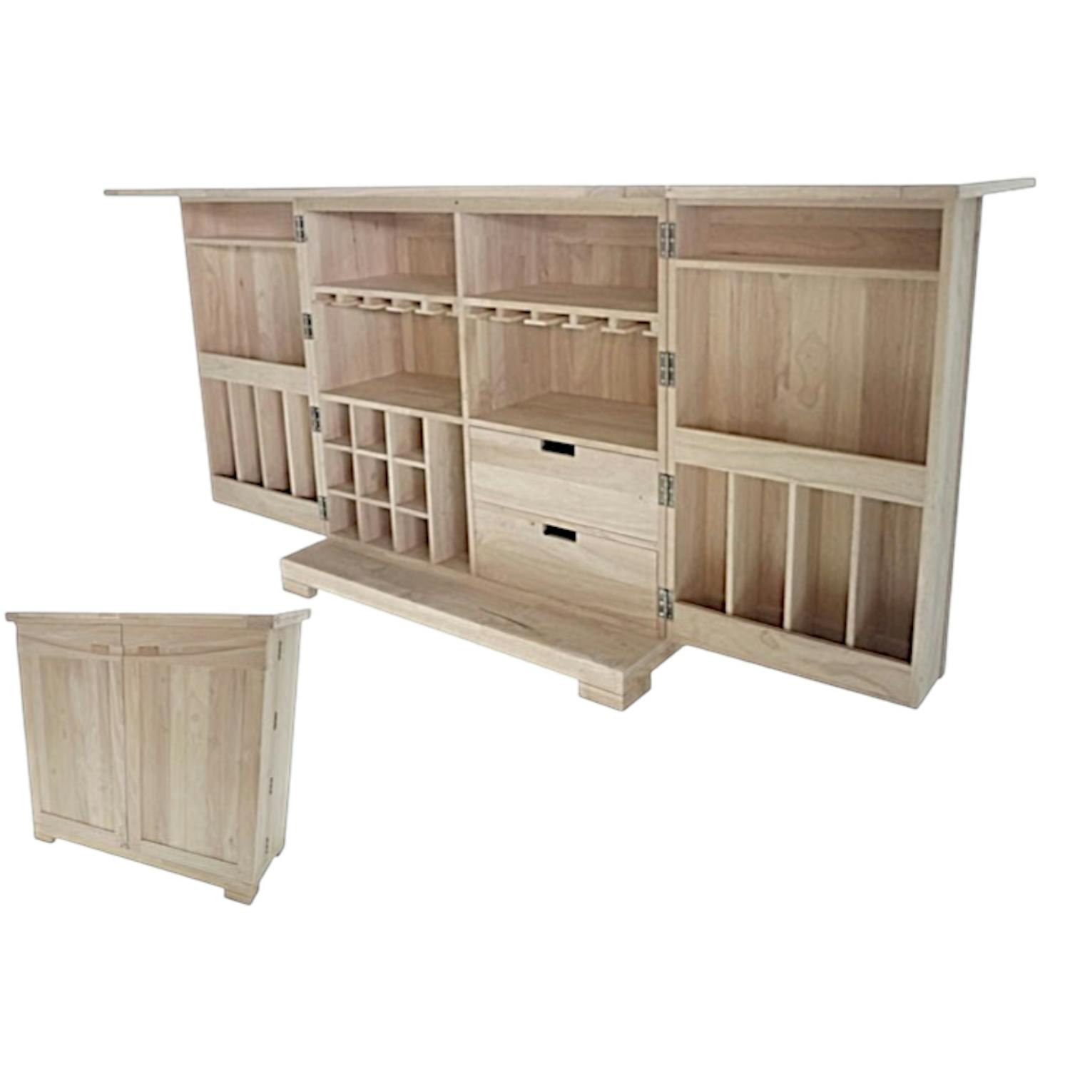 Meuble de bar pliant Hévéa 2 portes, 2 tiroirs 110/220x54x104cm NIAGARA