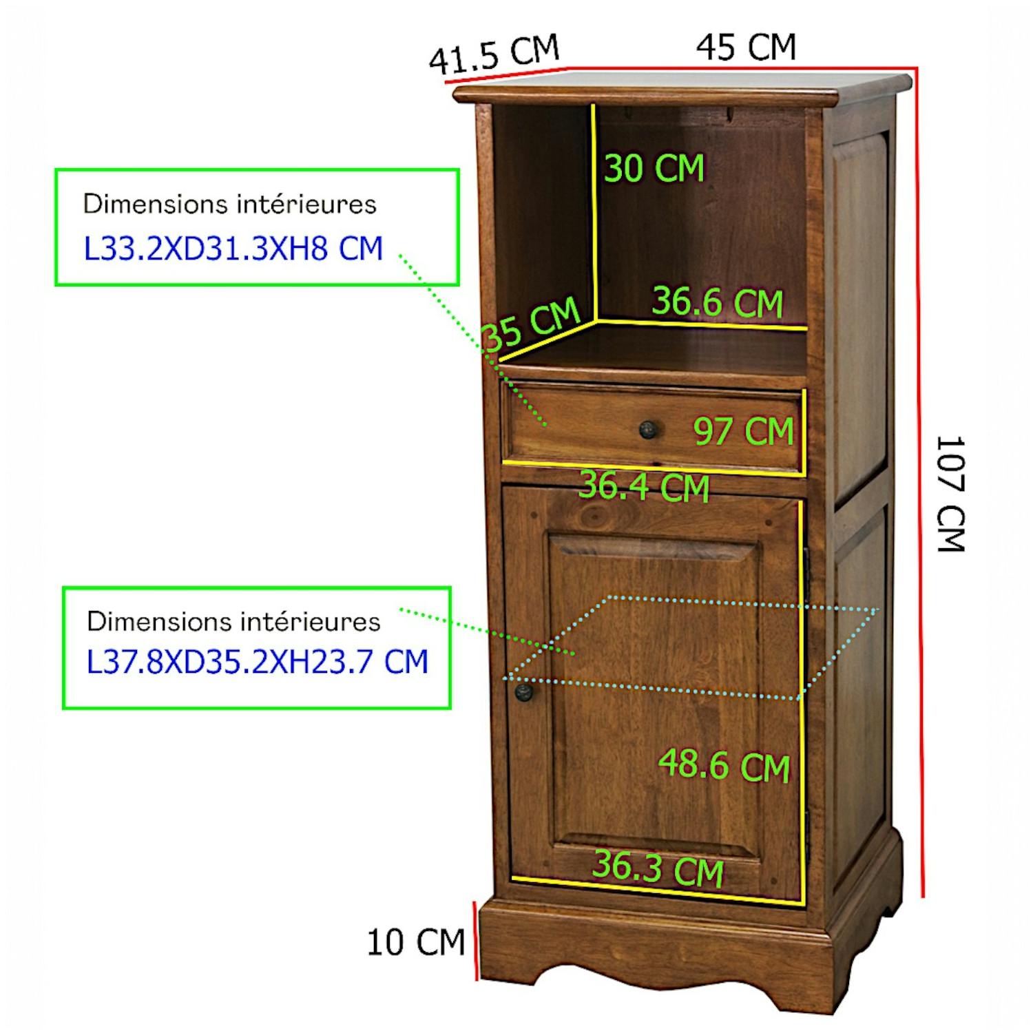Meuble de rangement Hévéa 1 porte, 1 tiroir, 1 niche 45x42x107cm TRADITION