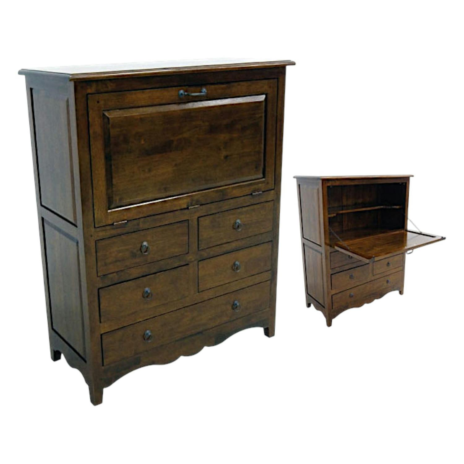 Bureau secrétaire bois d'hévéa 1 tablette 5 tiroirs TRADITION