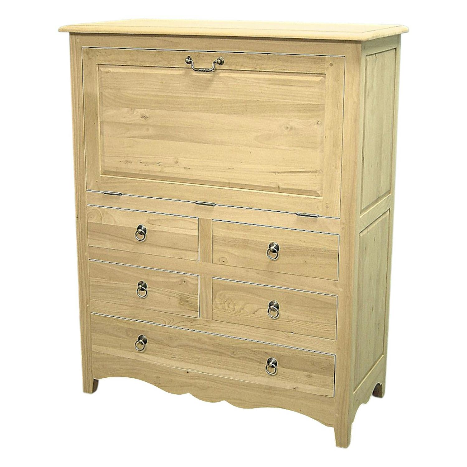 Bureau secrétaire bois d'hévéa 1 tablette 5 tiroirs TRADITION