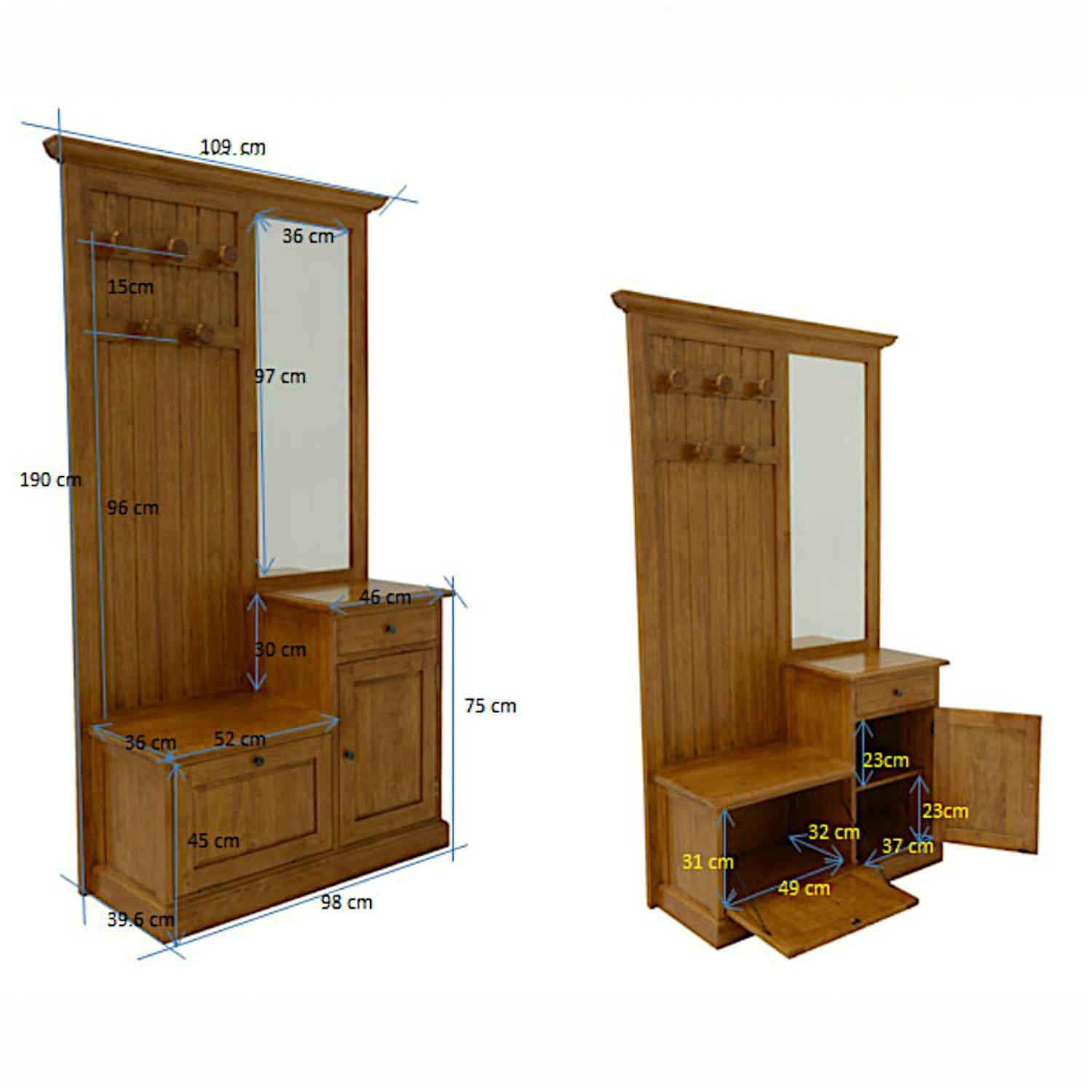 Meuble d'entrée vestiaire TRADITION 2P 1T 190 cm