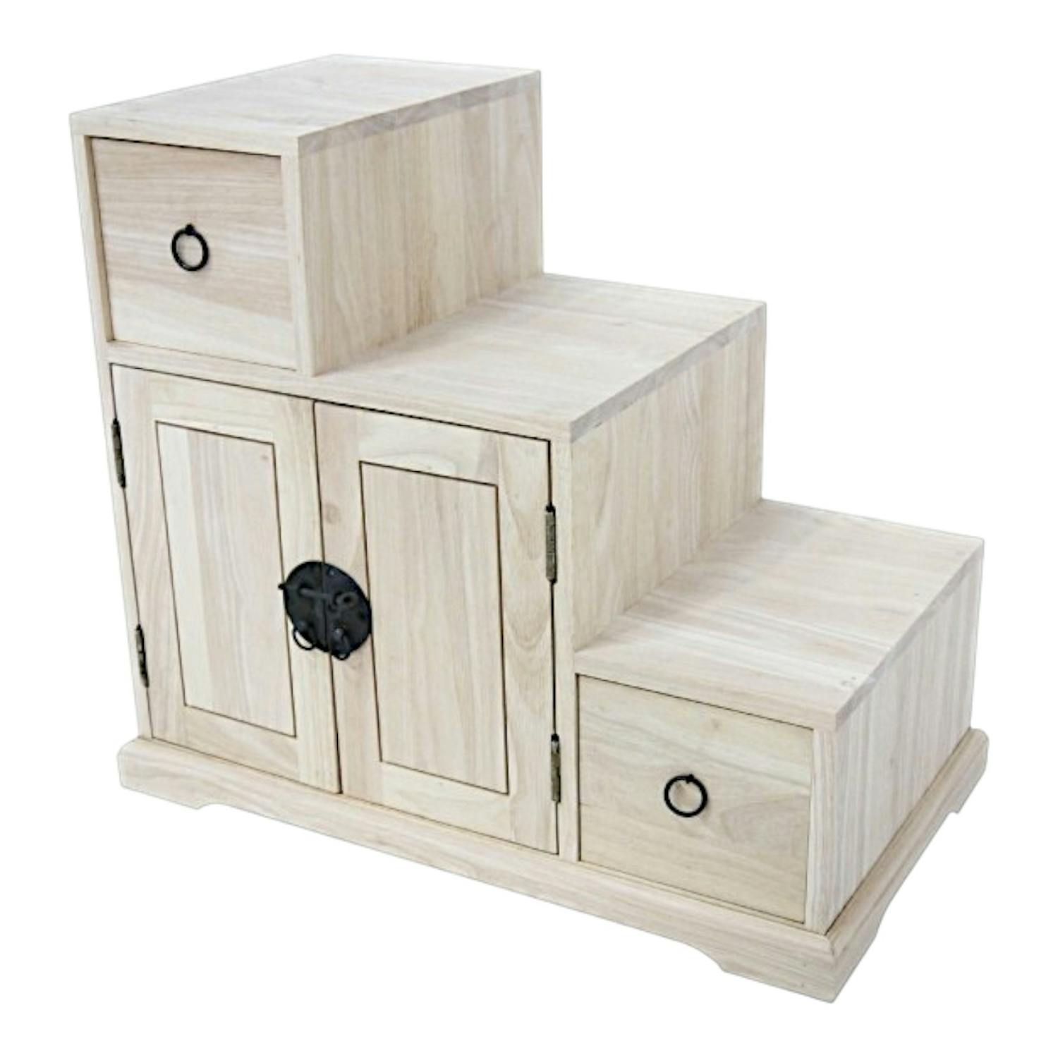 Meuble étagère escalier double face hévéa L67xP38xH60cm MAORI