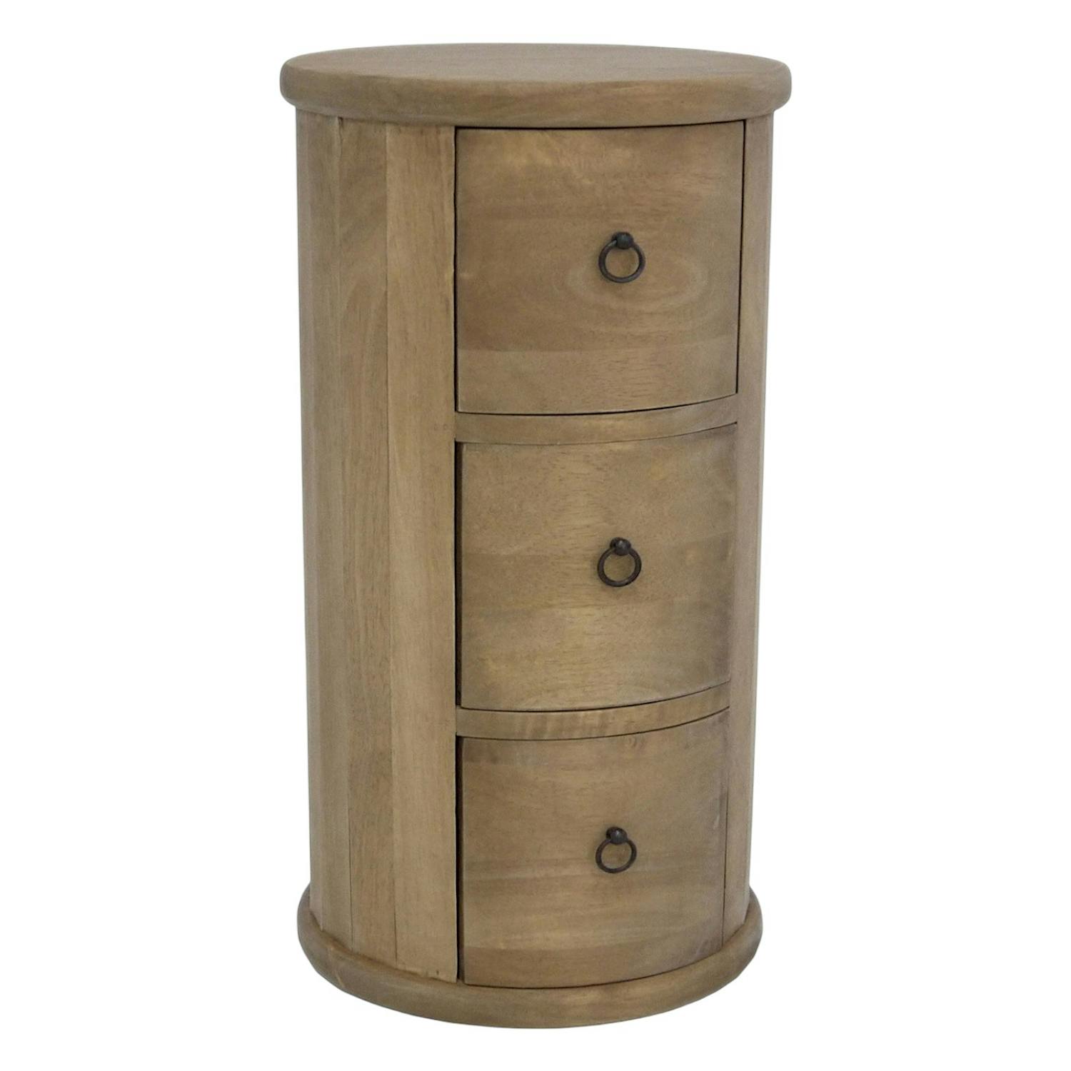 Meuble rangement cylindrique 3 tiroirs hévéa massif 56cm TRADITION