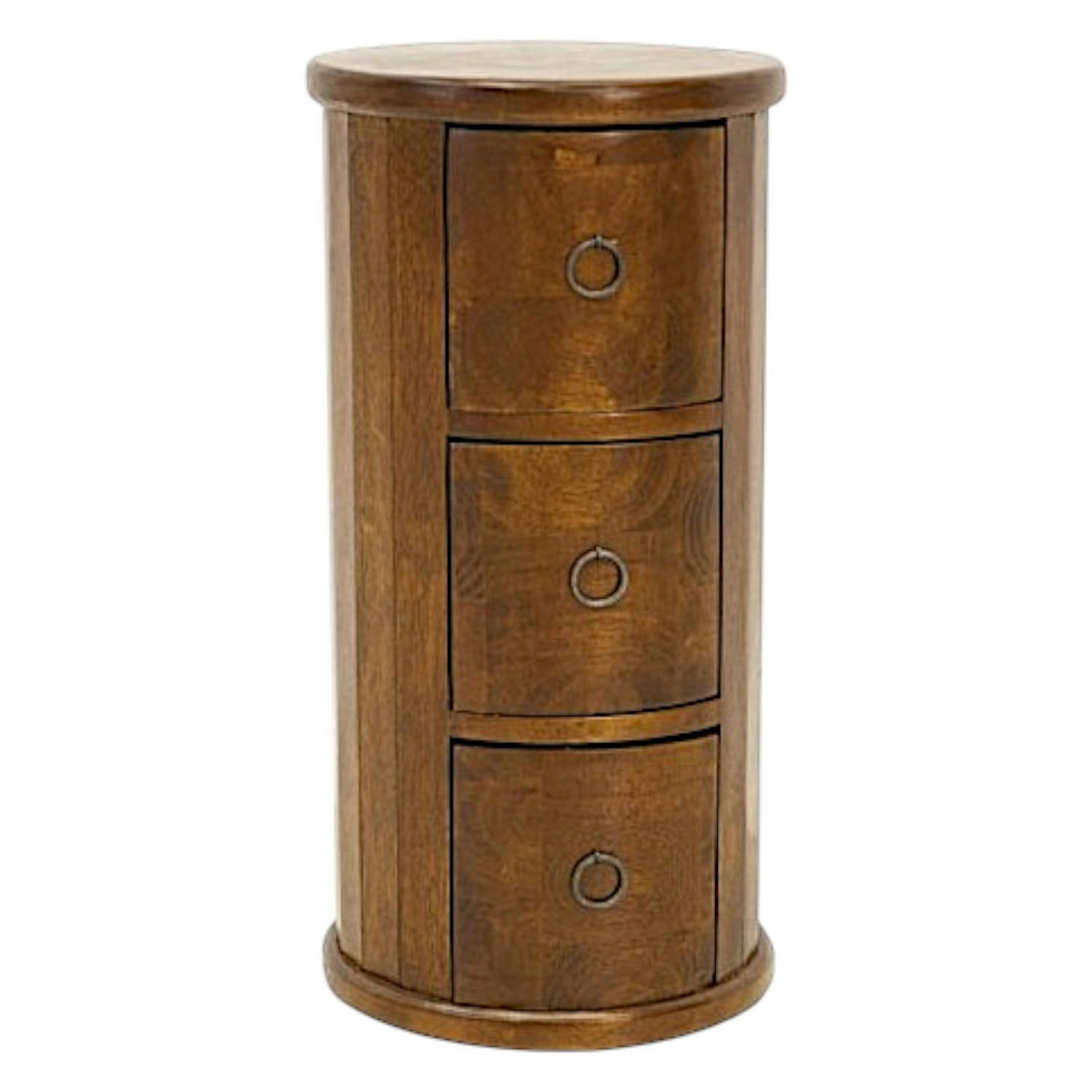 Meuble rangement cylindrique 3 tiroirs hévéa massif 56cm TRADITION