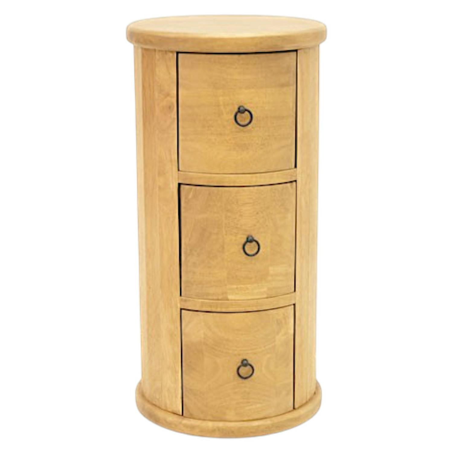 Meuble rangement cylindrique 3 tiroirs hévéa massif 56cm TRADITION