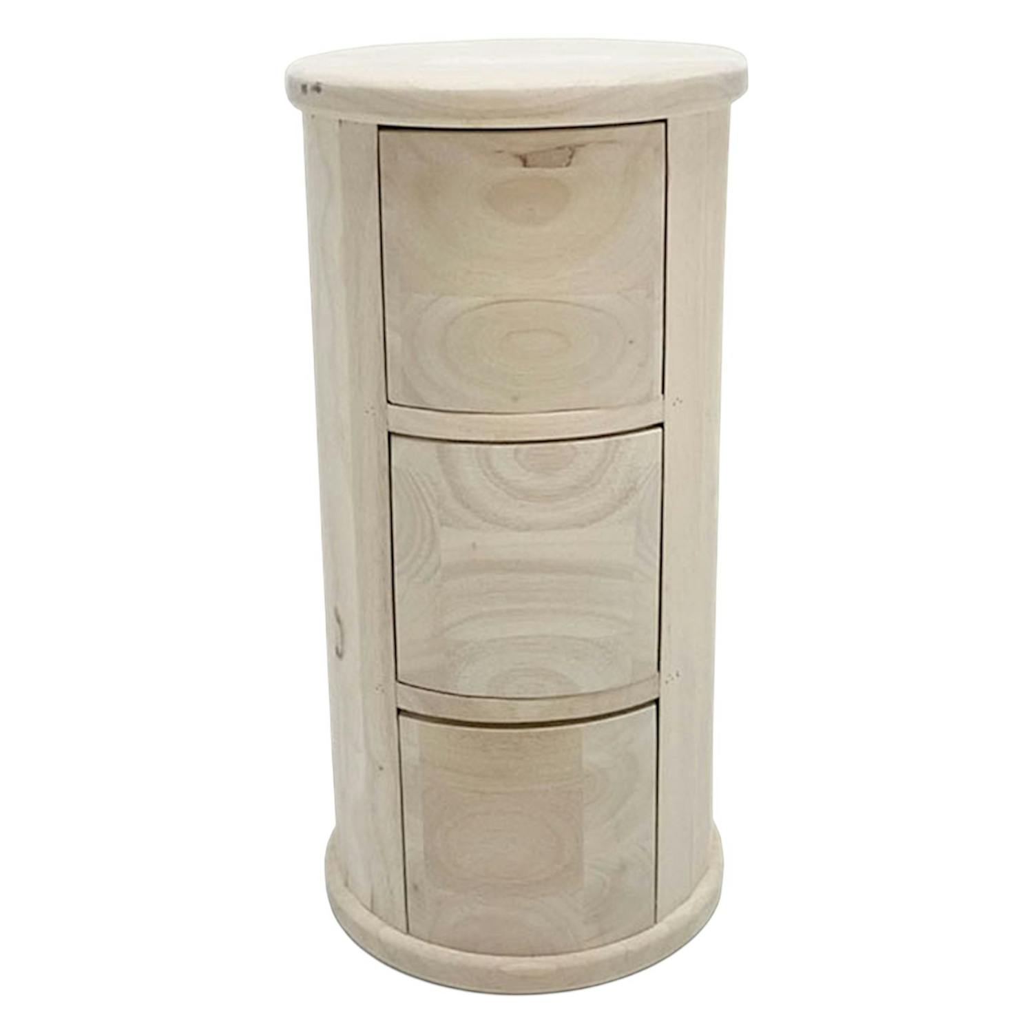 Meuble rangement cylindrique 3 tiroirs hévéa massif 56cm TRADITION