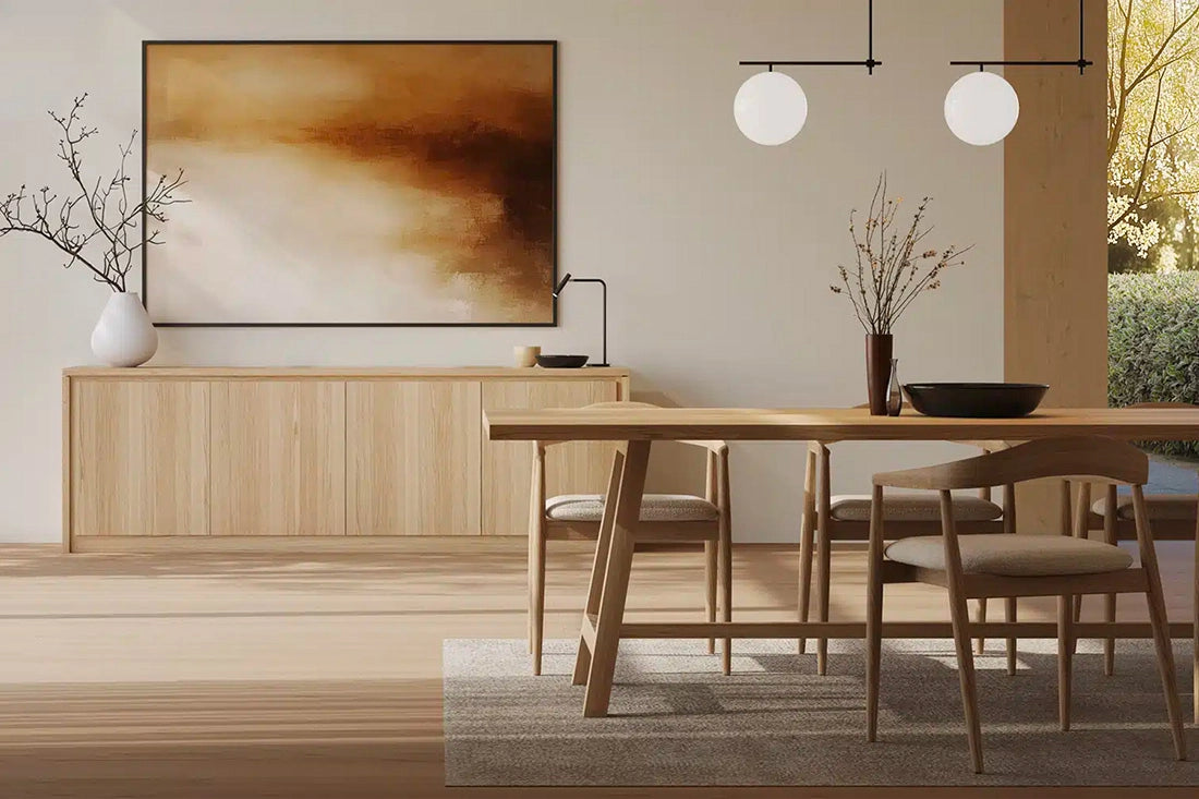 Meubles de séjour LIGNART – buffet, table et chaises en chêne massif, design contemporain et fabrication européenne haut de gamme.