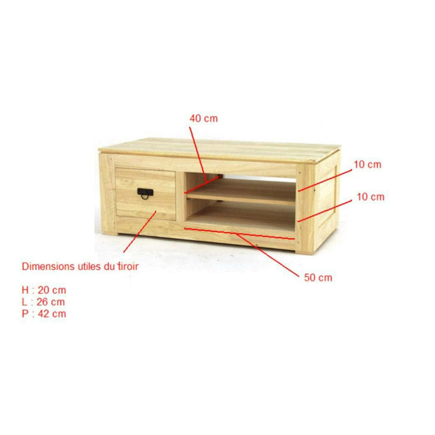 Meuble TV 1 tiroir hévéa 100x50x40cm HELENA