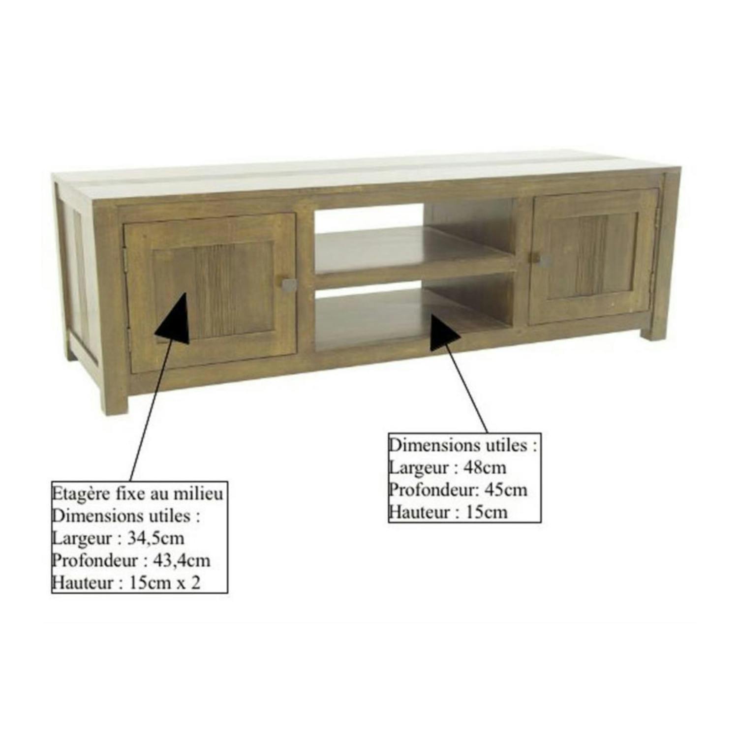 Meuble TV 2 portes hévéa 136cm GALA