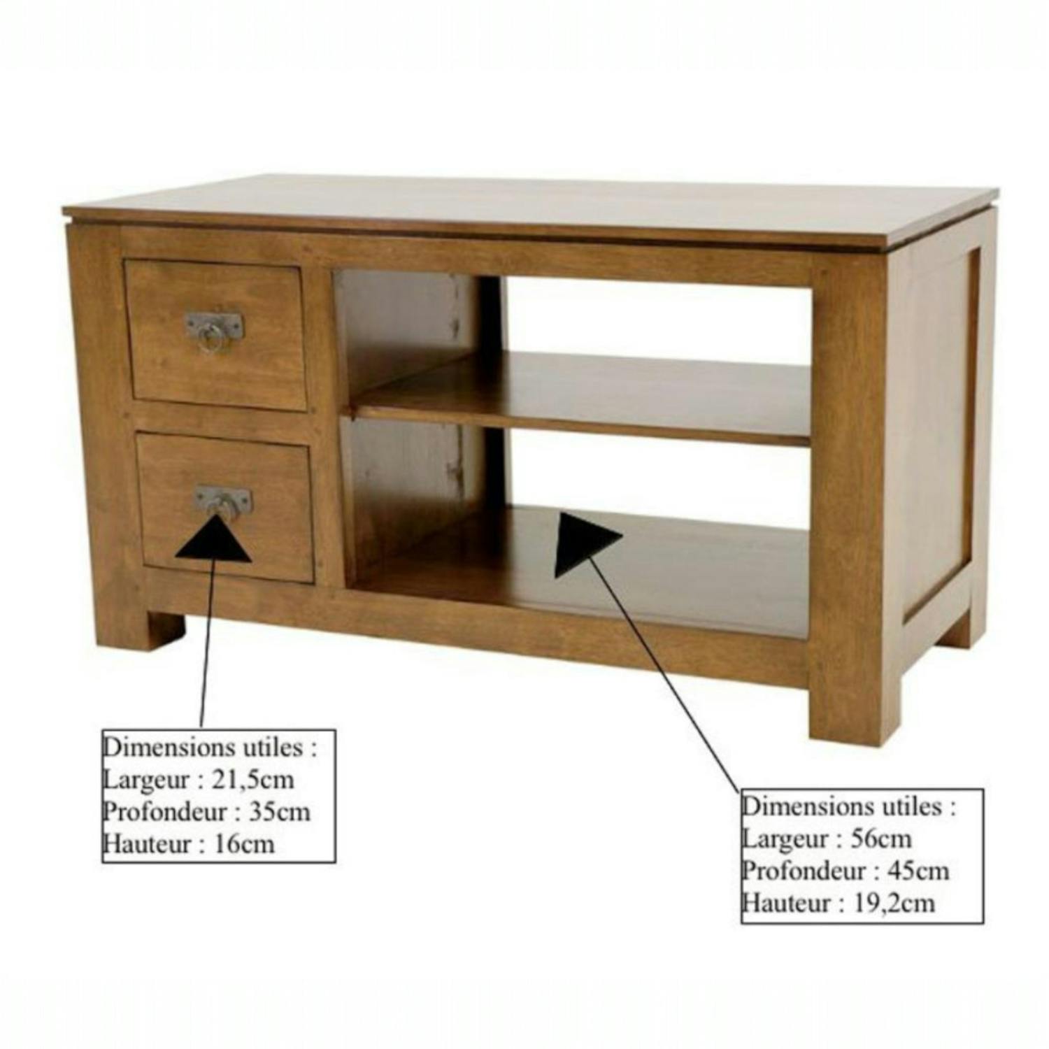 Meuble TV 2 tiroirs hévéa 100x45x58cm HELENA