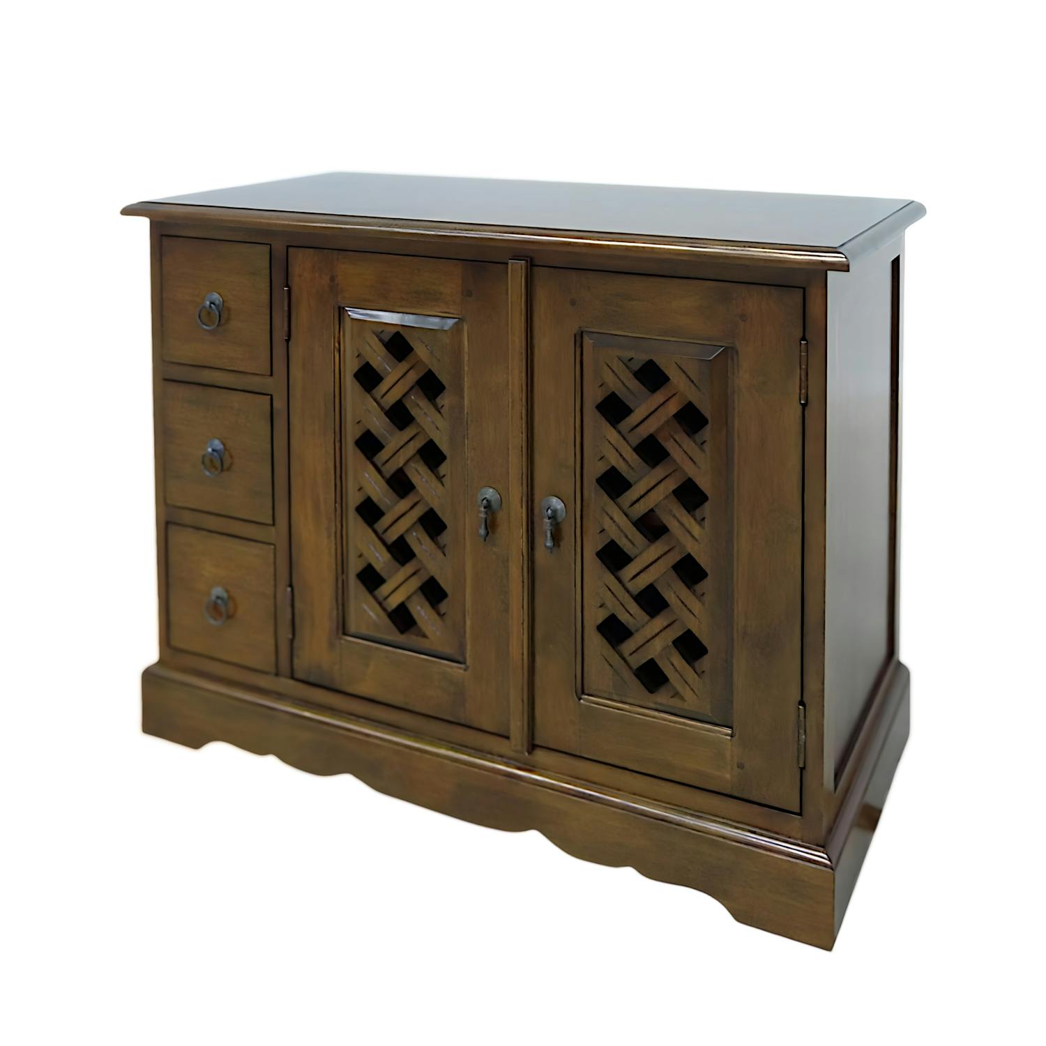 Meuble TV 3 tiroirs 2 portes hévéa 90x45x72cm MAORI