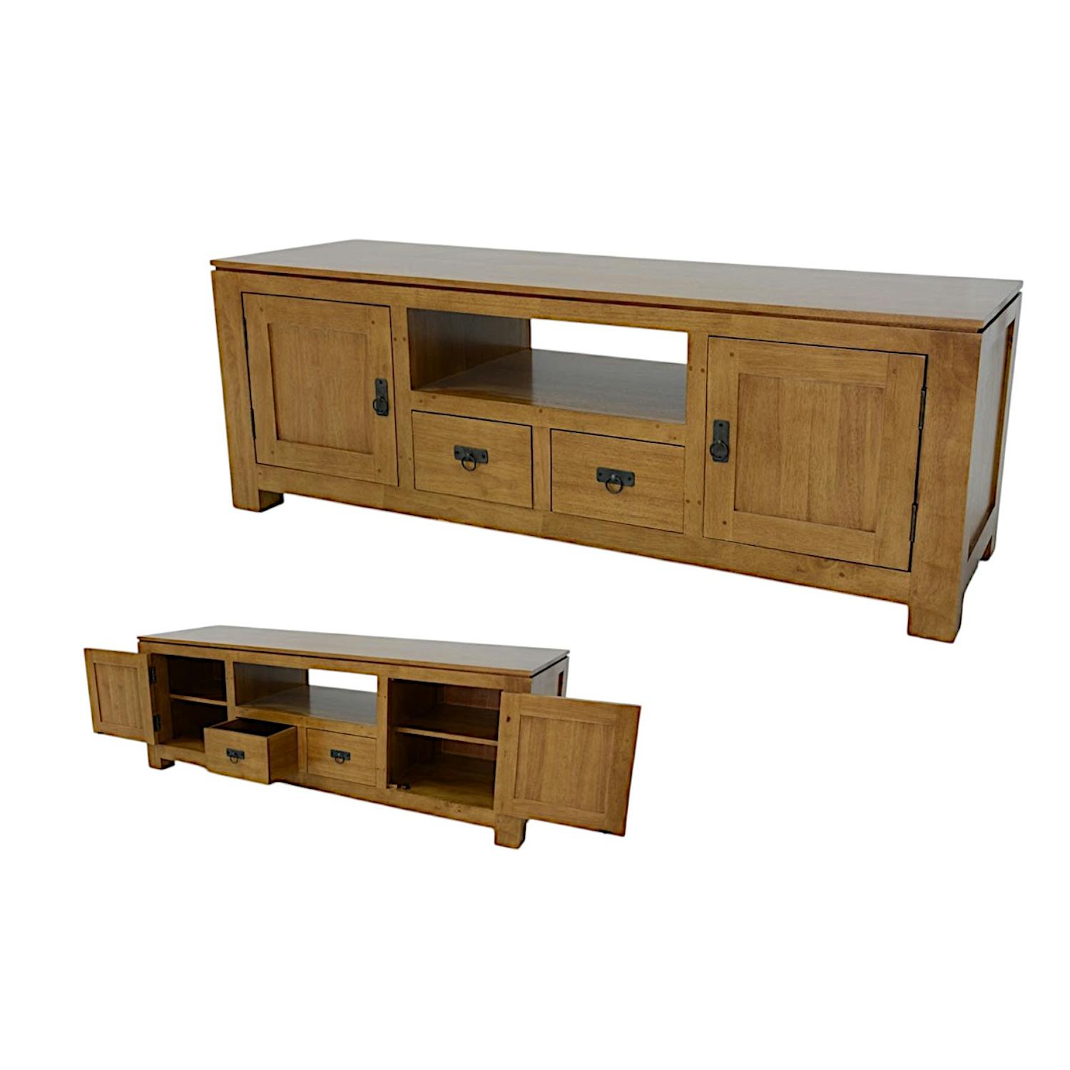 Meuble TV 4 portes hévéa 160cm HELENA