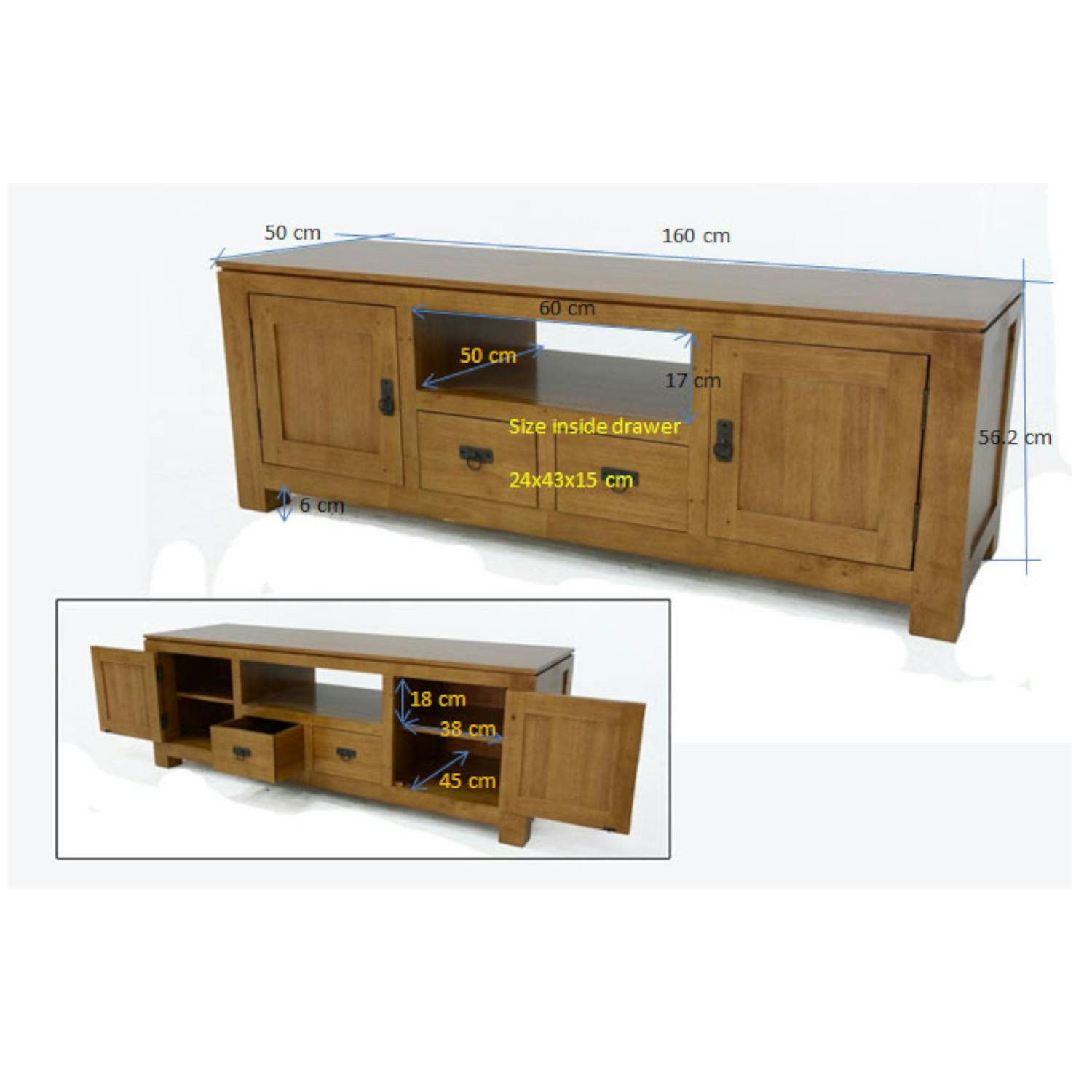 Meuble TV 4 portes hévéa 160cm HELENA