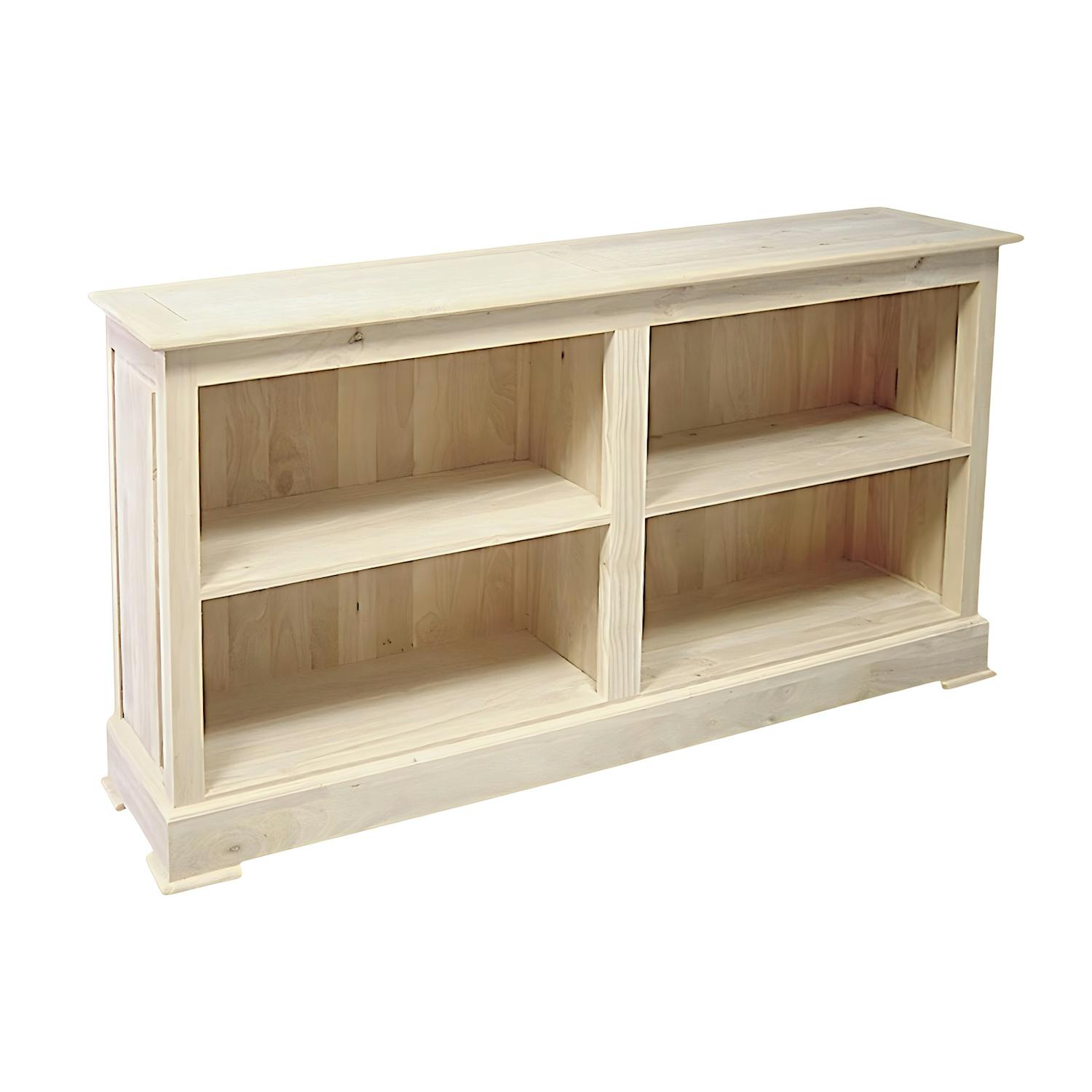 Meuble TV / Bibliothèque basse Hévéa 4 niches 150x35x80cm TRADITION