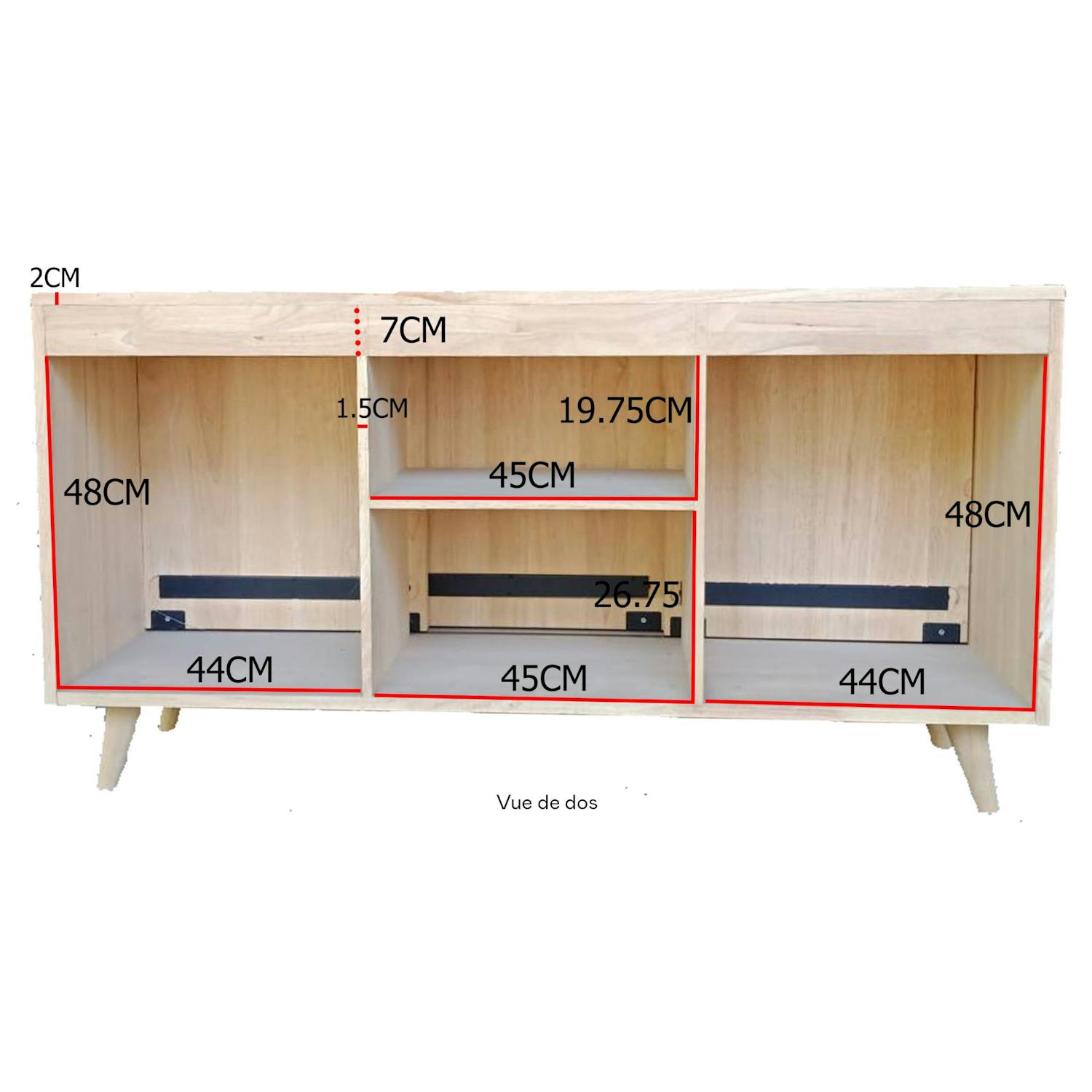 Meuble TV / Buffet Hévéa 3 portes coulissantes 140x45x74cm SIXTIES