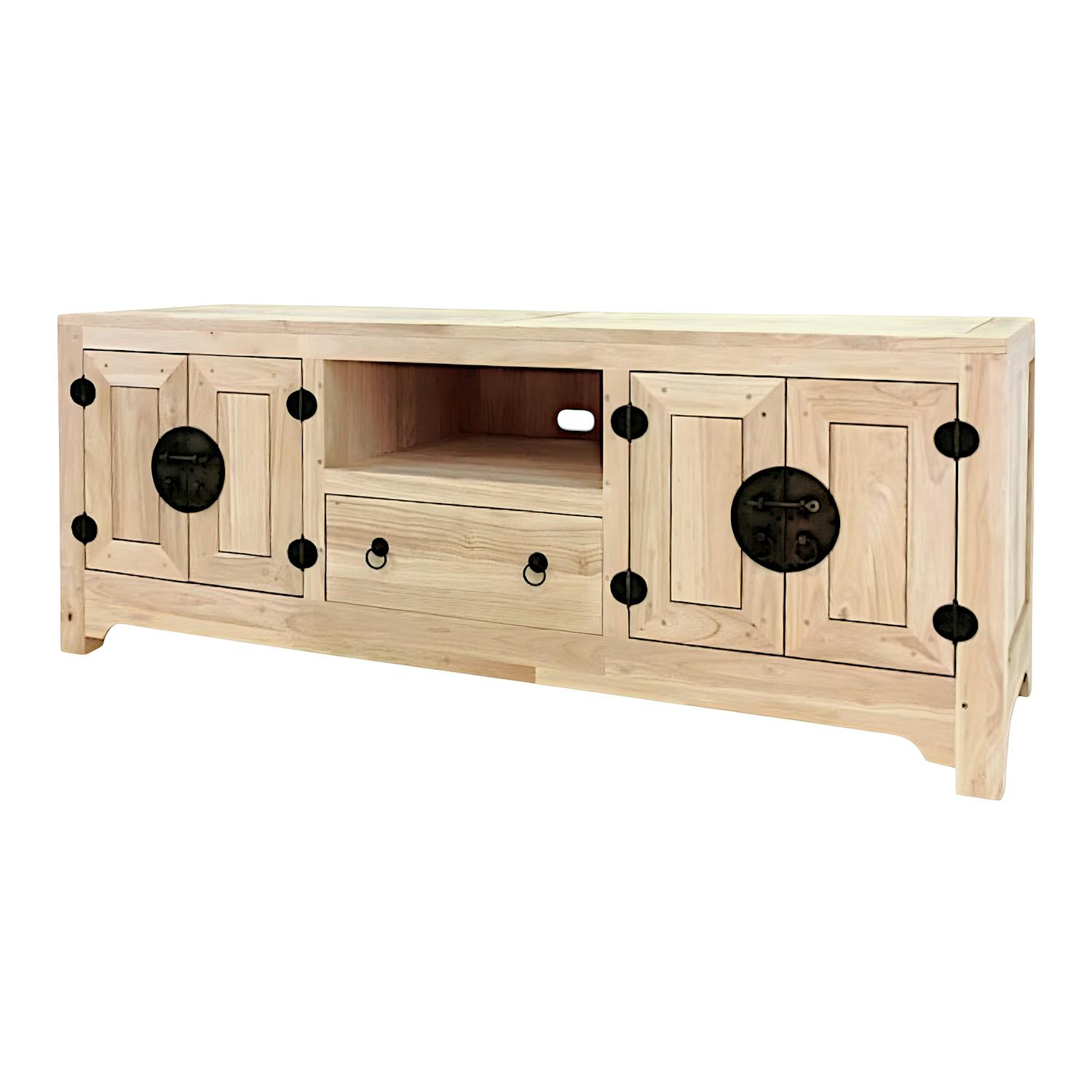 Meuble TV chinois asiatique 4 portes 1 tiroir hévéa 160cm MAORI
