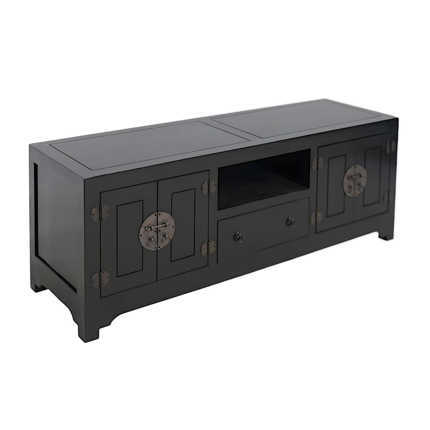 Meuble TV chinois asiatique 4 portes 1 tiroir hévéa 160cm MAORI