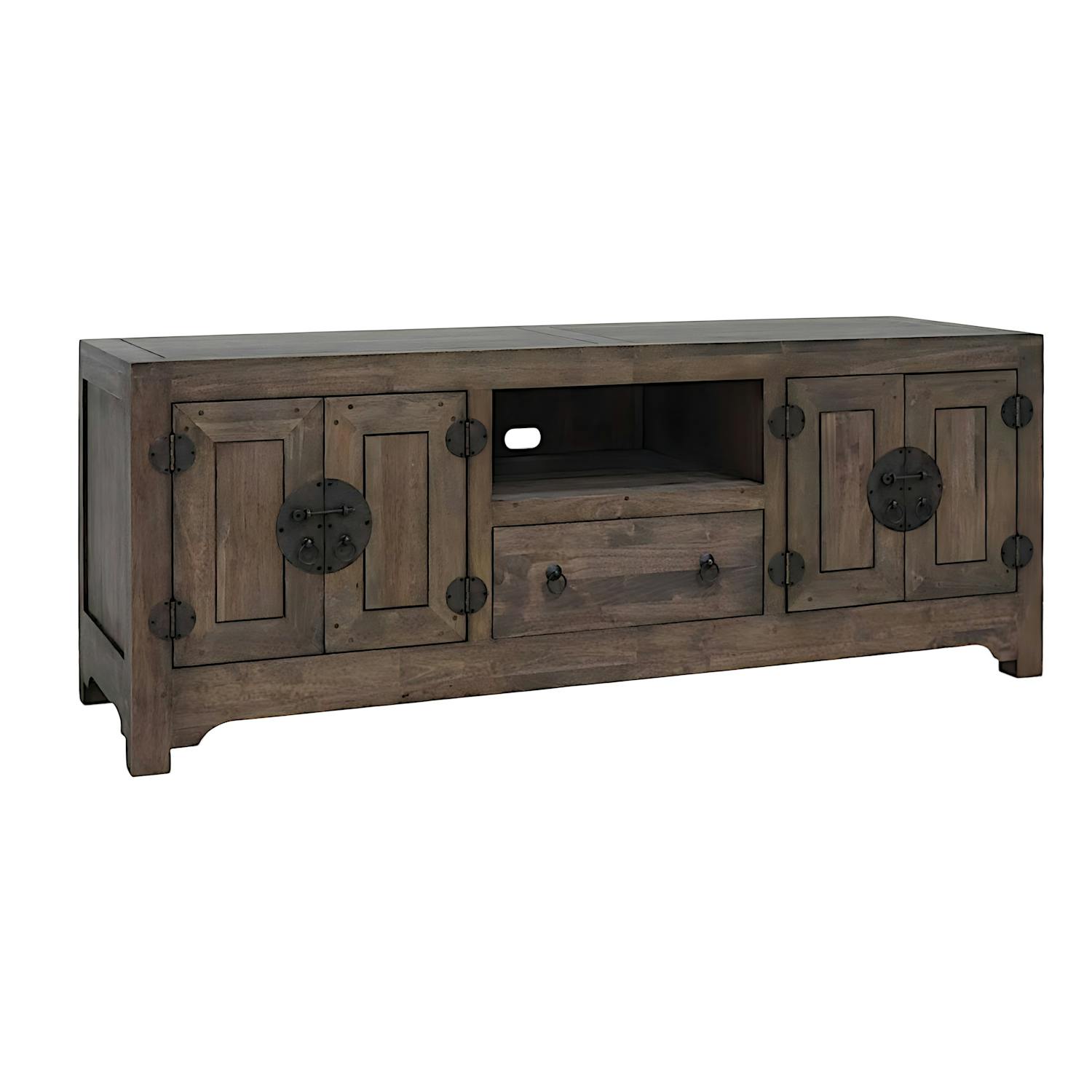 Meuble TV chinois asiatique 4 portes 1 tiroir hévéa 160cm MAORI