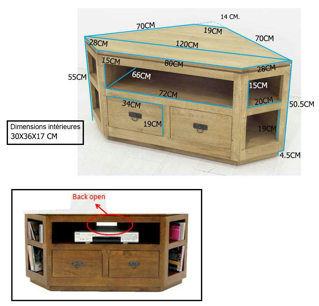 Meuble TV d'angle hévéa 120cm HELENA