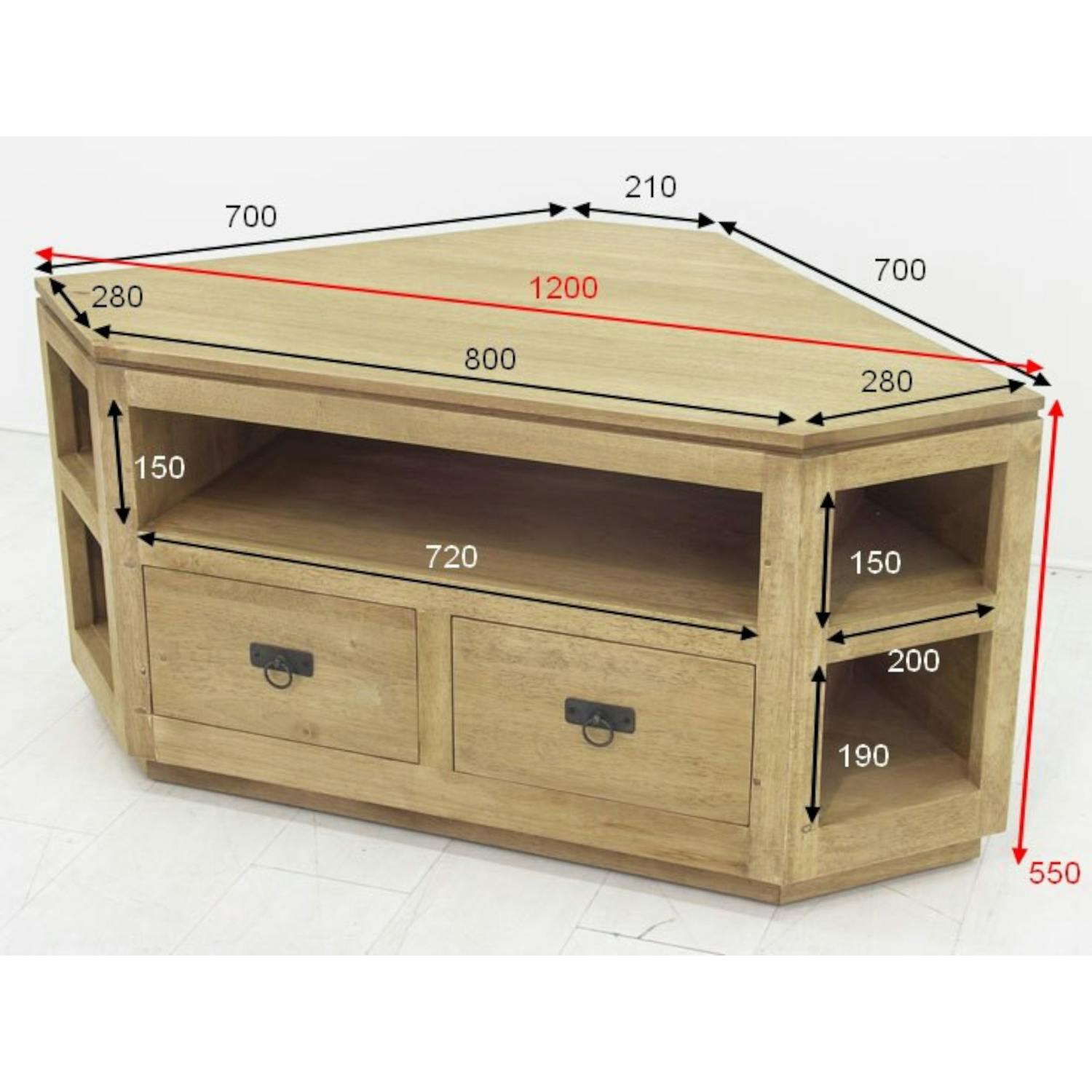 Meuble TV d'angle hévéa 120cm HELENA