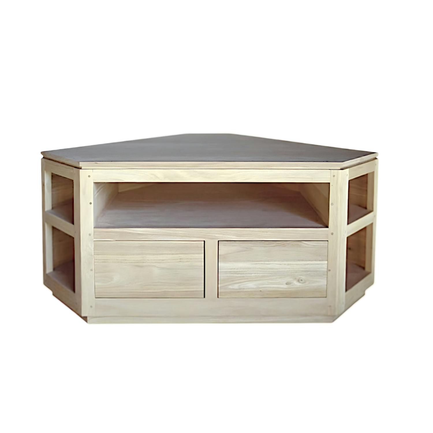 Meuble TV d'angle hévéa 120cm HELENA