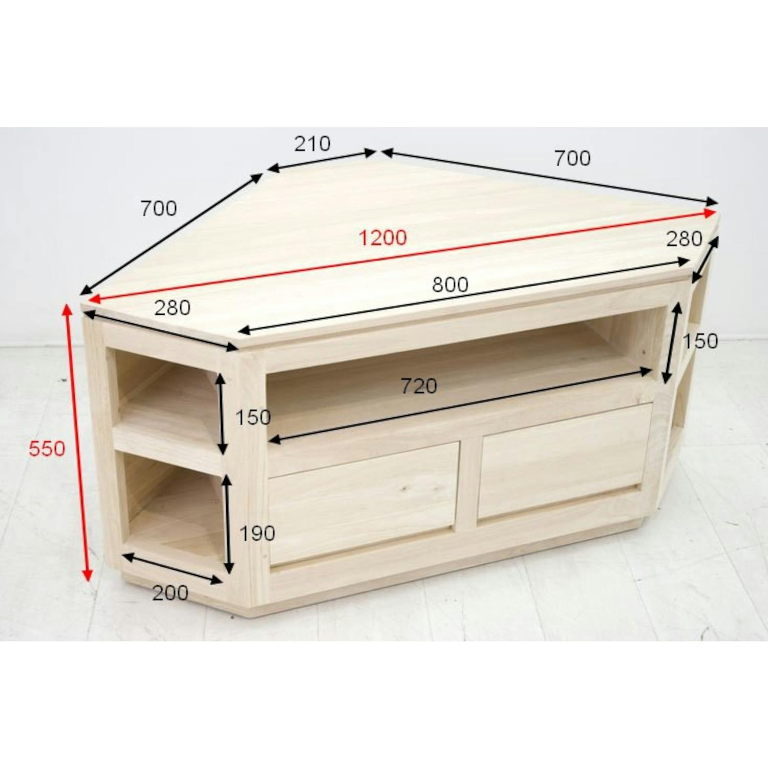 Meuble TV d'angle hévéa 120CM OLGA
