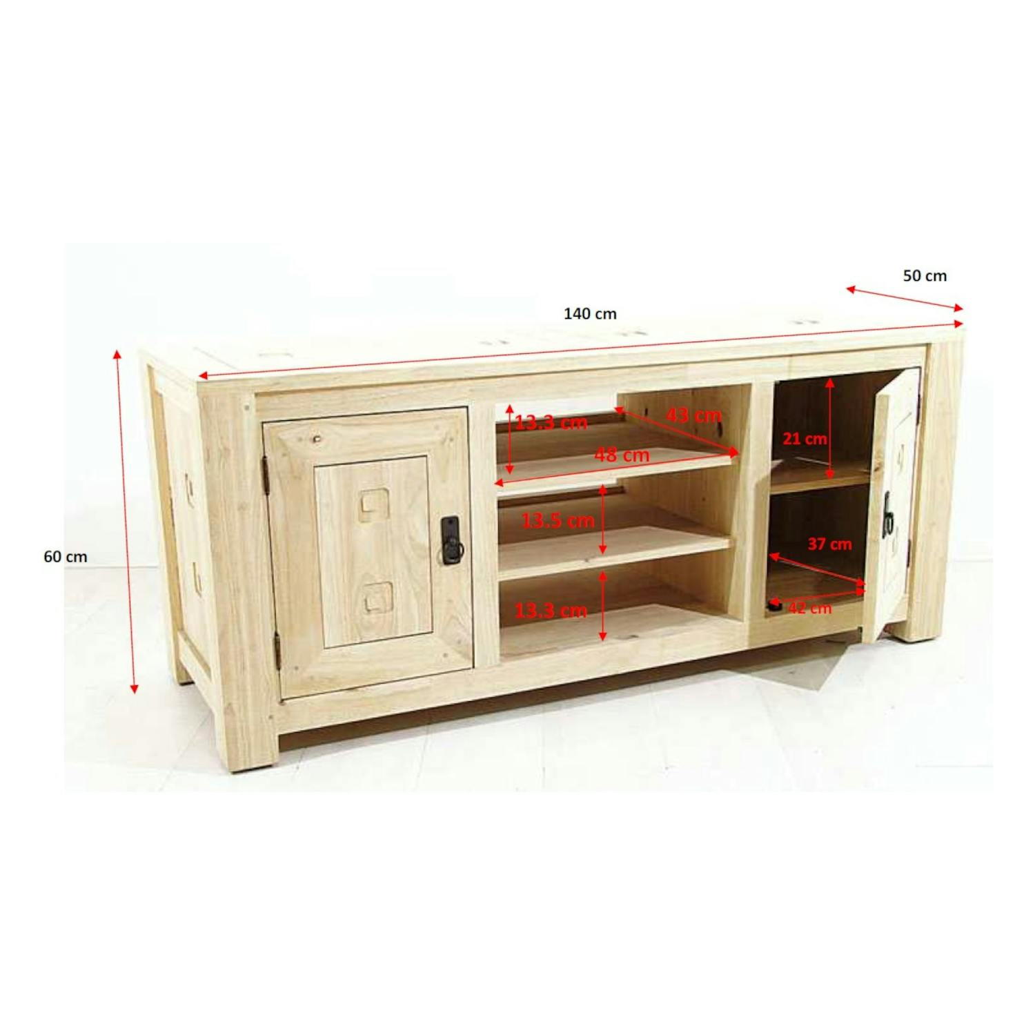 Meuble TV hévéa 2 portes 140cm TESSA