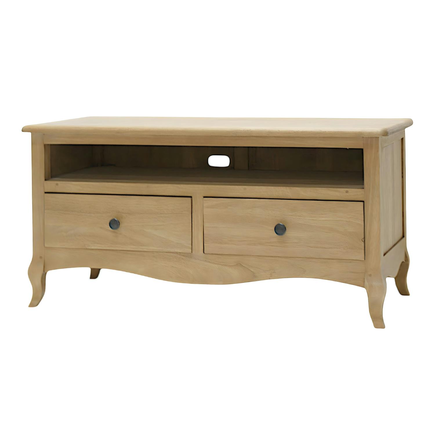 Meuble TV Hévéa 2 tiroirs, 1 grande niche 100x45x50cm TRADITION