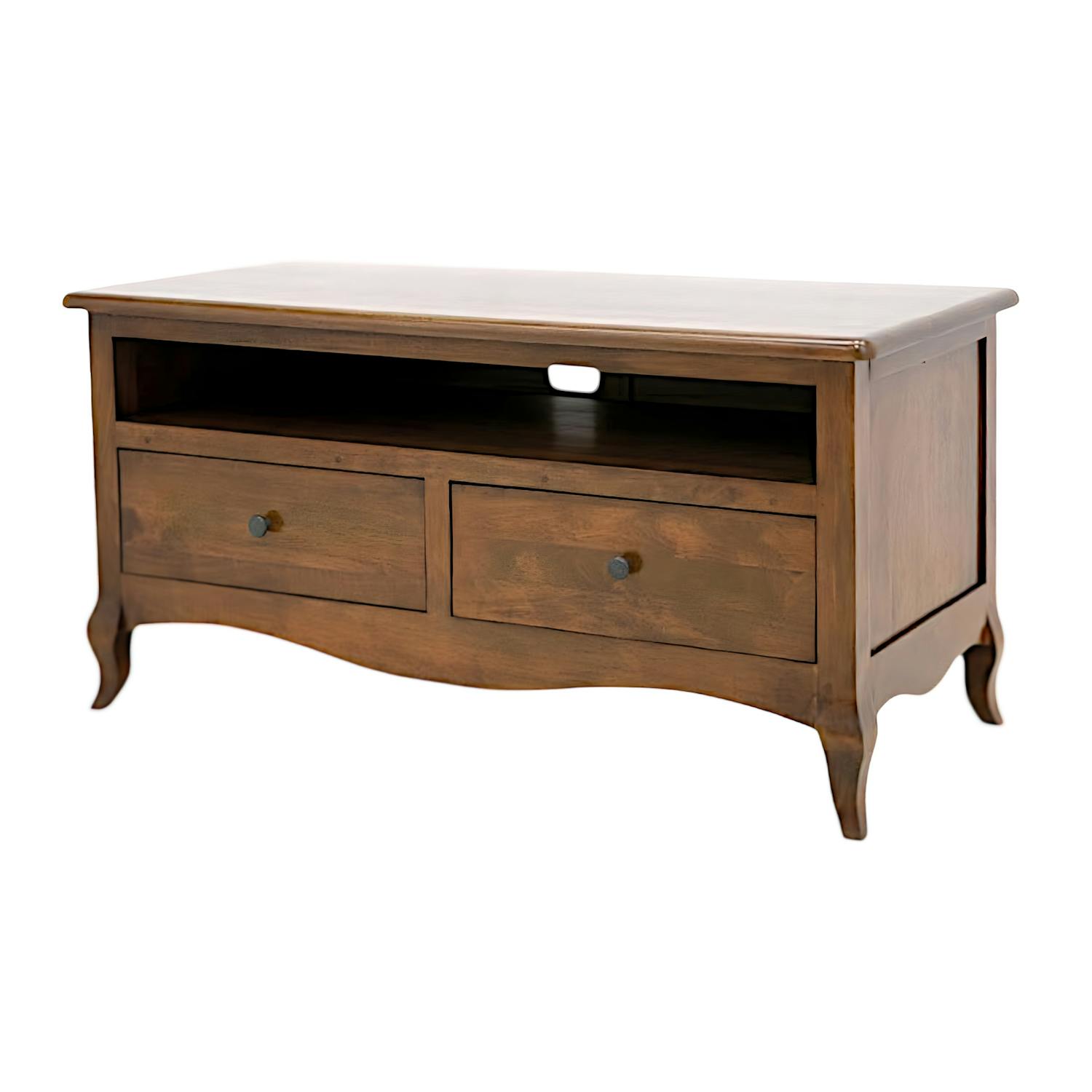 Meuble TV Hévéa 2 tiroirs, 1 grande niche 100x45x50cm TRADITION
