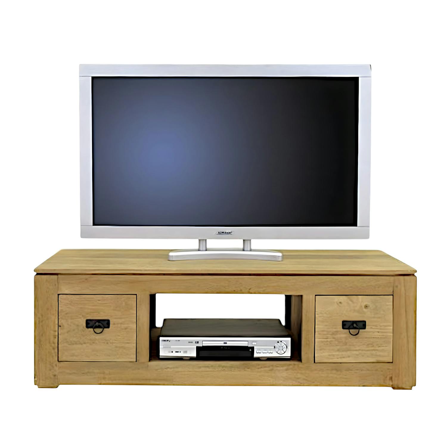 Meuble TV hévéa 2 tiroirs 125x50x40cm HELENA