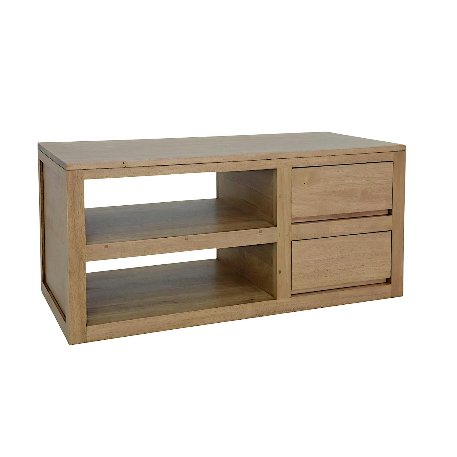 Meuble TV hévéa 2 tiroirs 90cm OLGA
