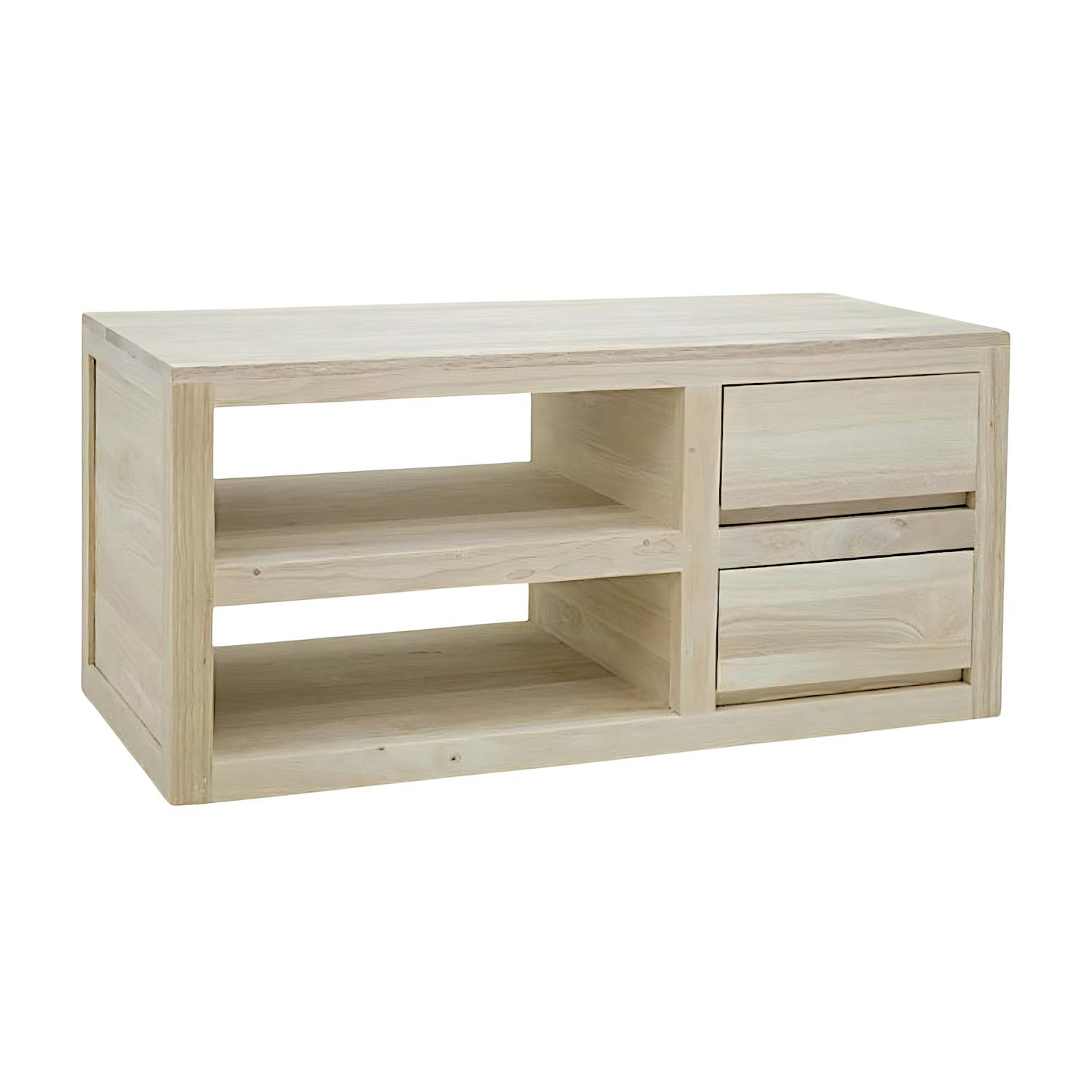 Meuble TV hévéa 2 tiroirs 90cm OLGA