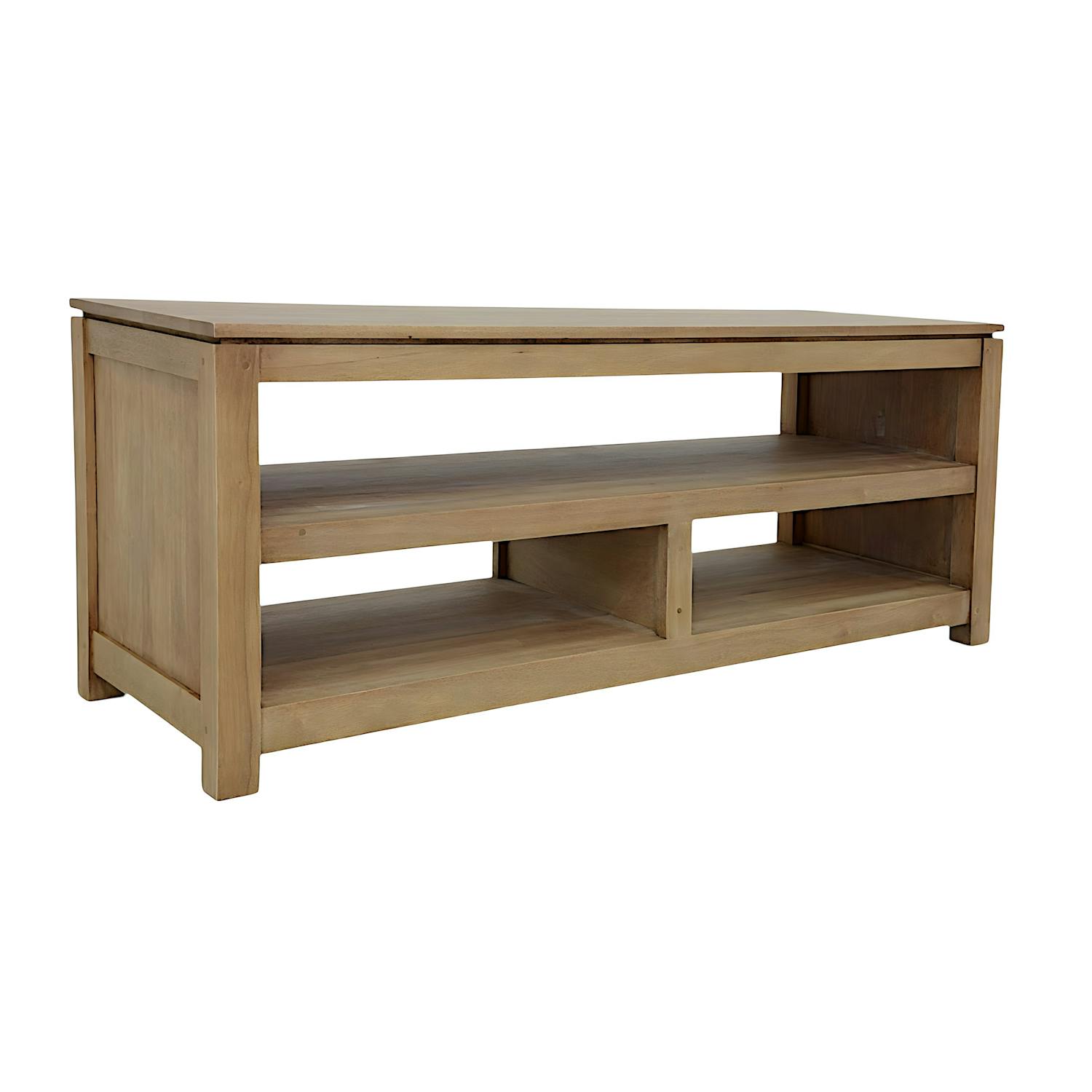 Meuble TV Hévéa 3 niches - dont 1 grande - 120x45x48,6cm HELENA