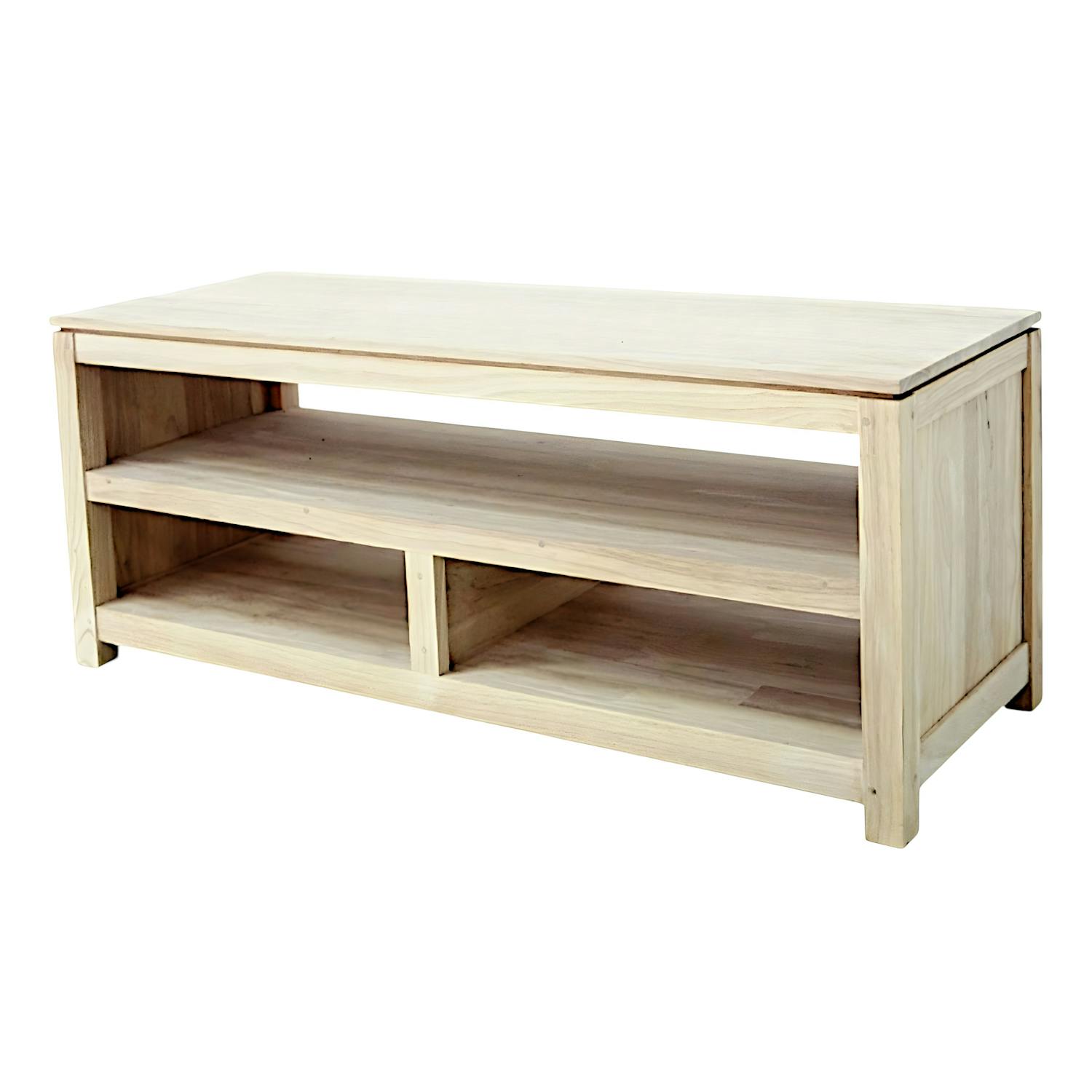 Meuble TV Hévéa 3 niches - dont 1 grande - 120x45x48,6cm HELENA