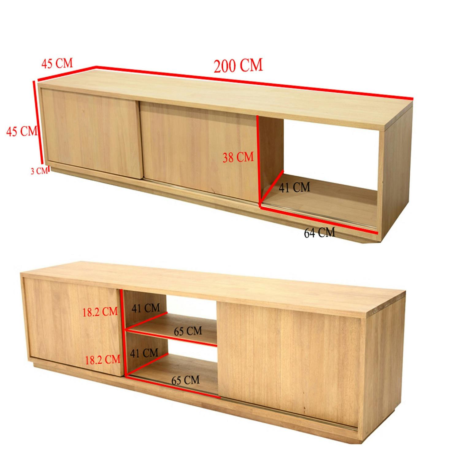 Meuble TV Hévéa 3 portes coulissantes 200x45x45cm BALTIC