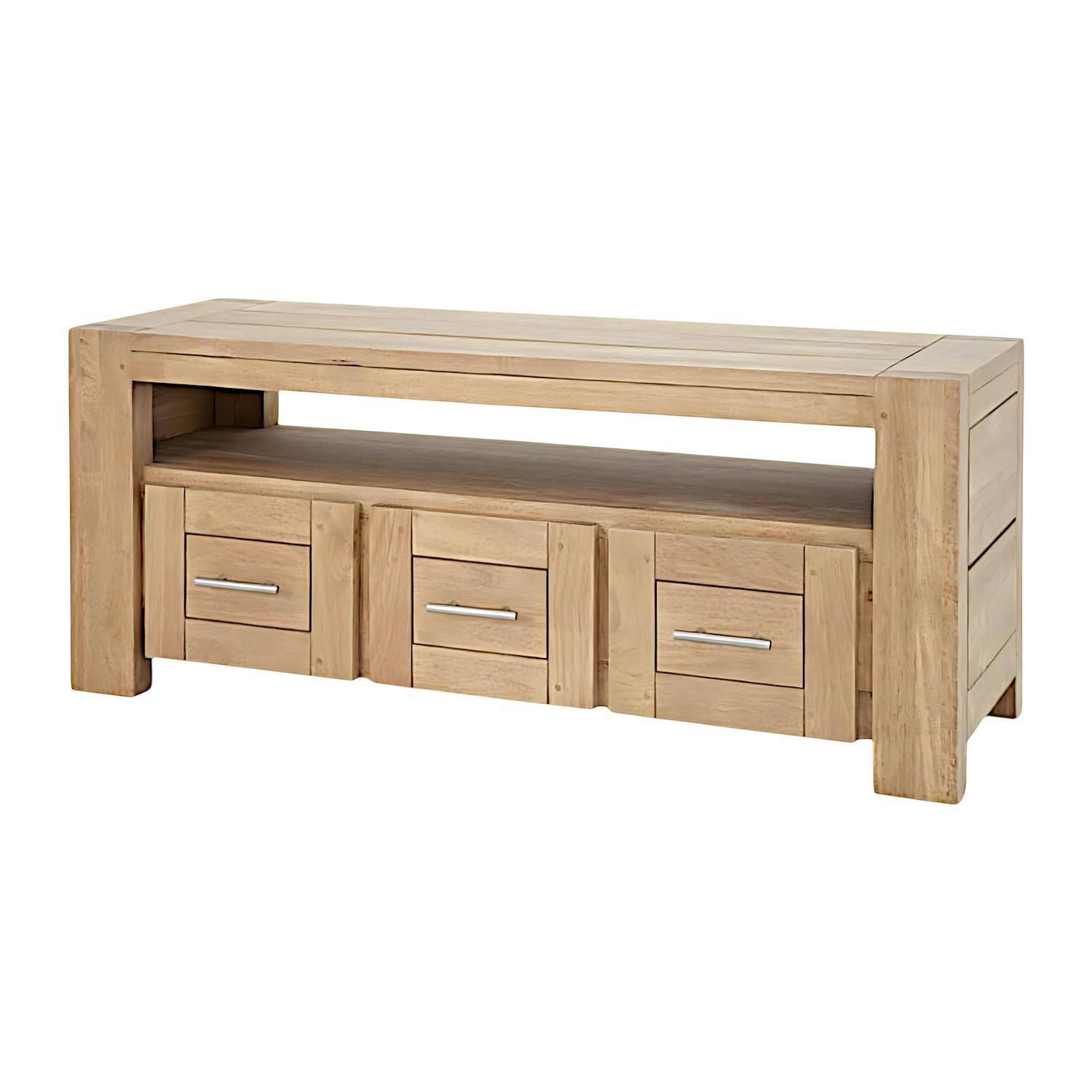 Meuble TV Hévéa 3 tiroirs, 1 grande niche 120x40x50cm ATTAN