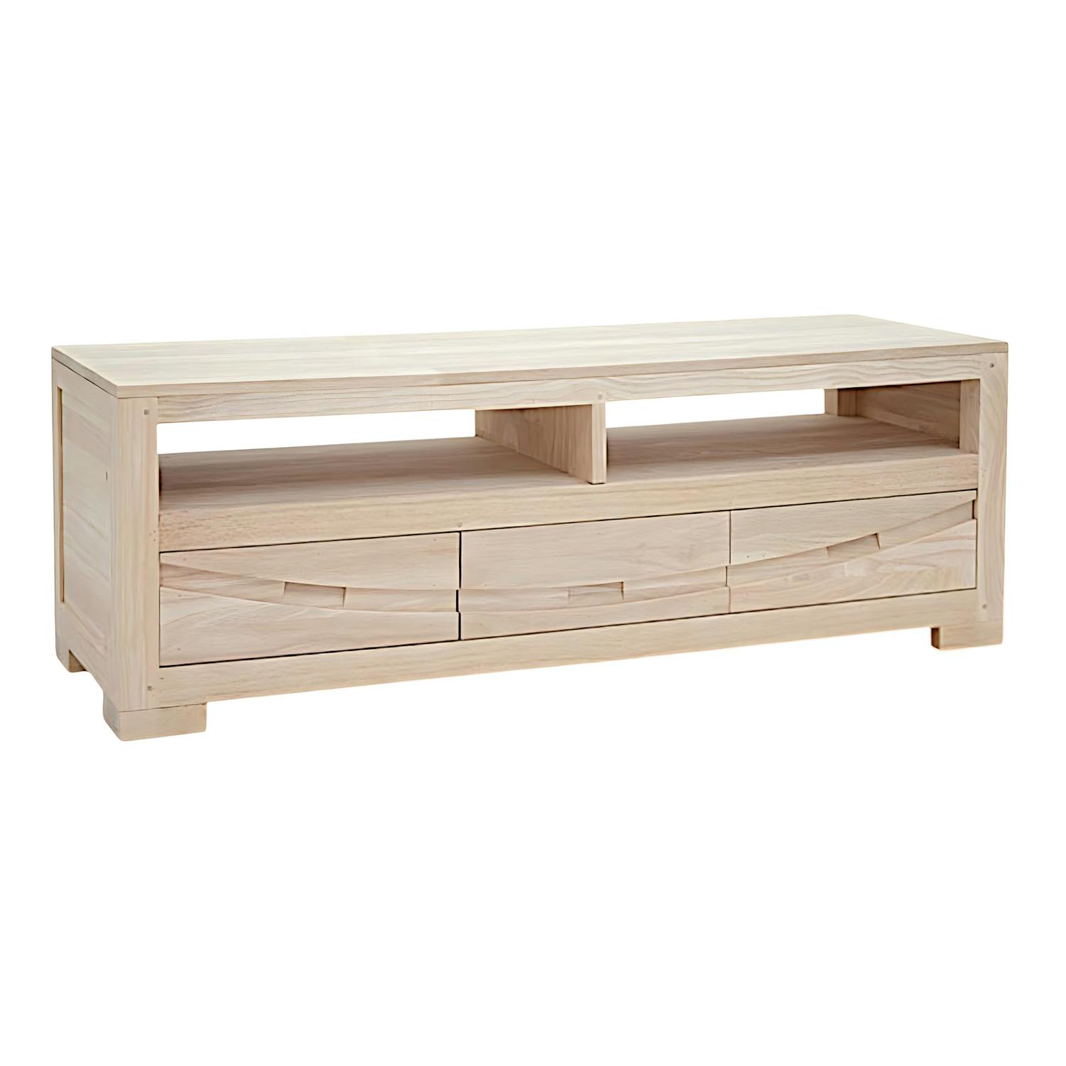 Meuble TV Hévéa 3 tiroirs, 2 niches 130x45x45cm NIAGARA