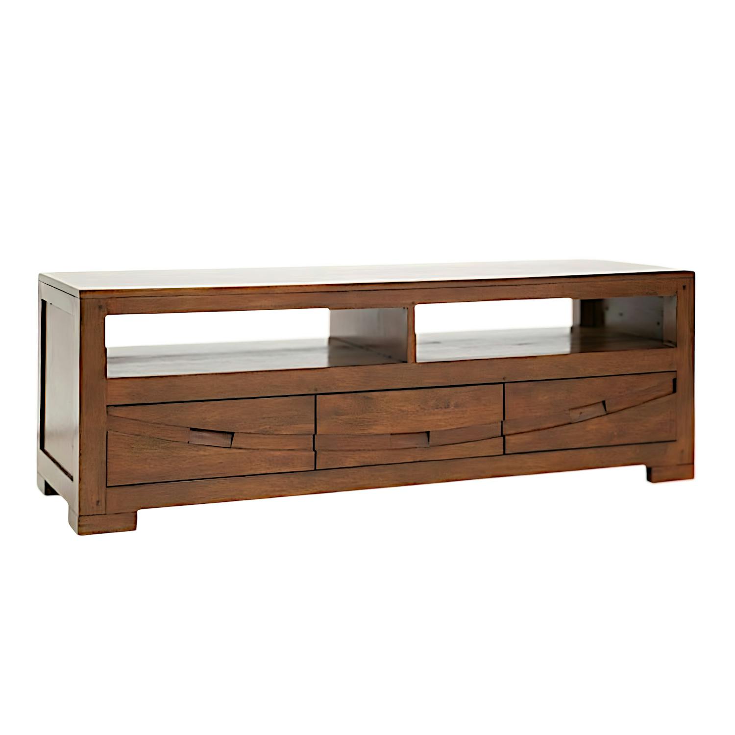 Meuble TV Hévéa 3 tiroirs, 2 niches 130x45x45cm NIAGARA