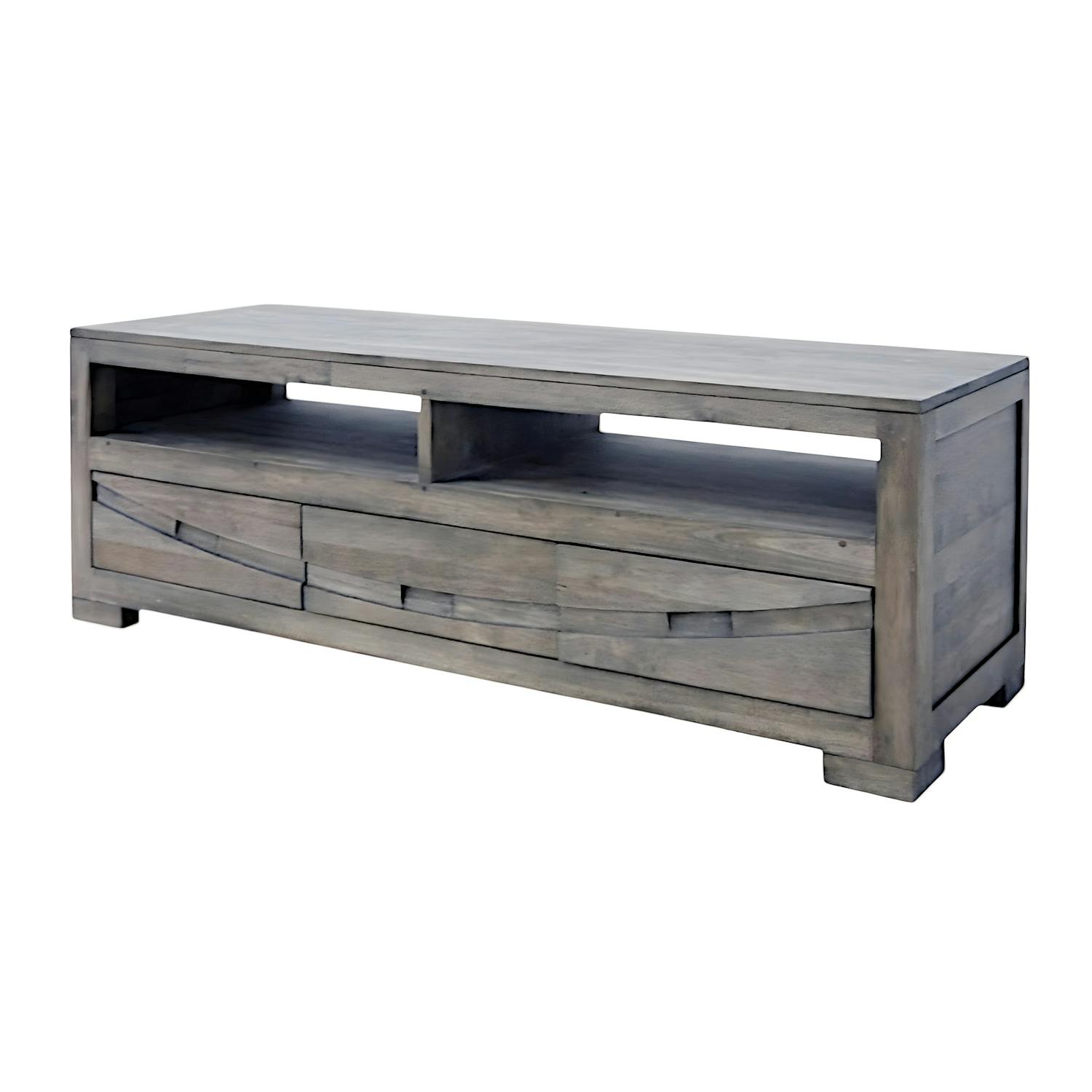 Meuble TV Hévéa 3 tiroirs, 2 niches 130x45x45cm NIAGARA