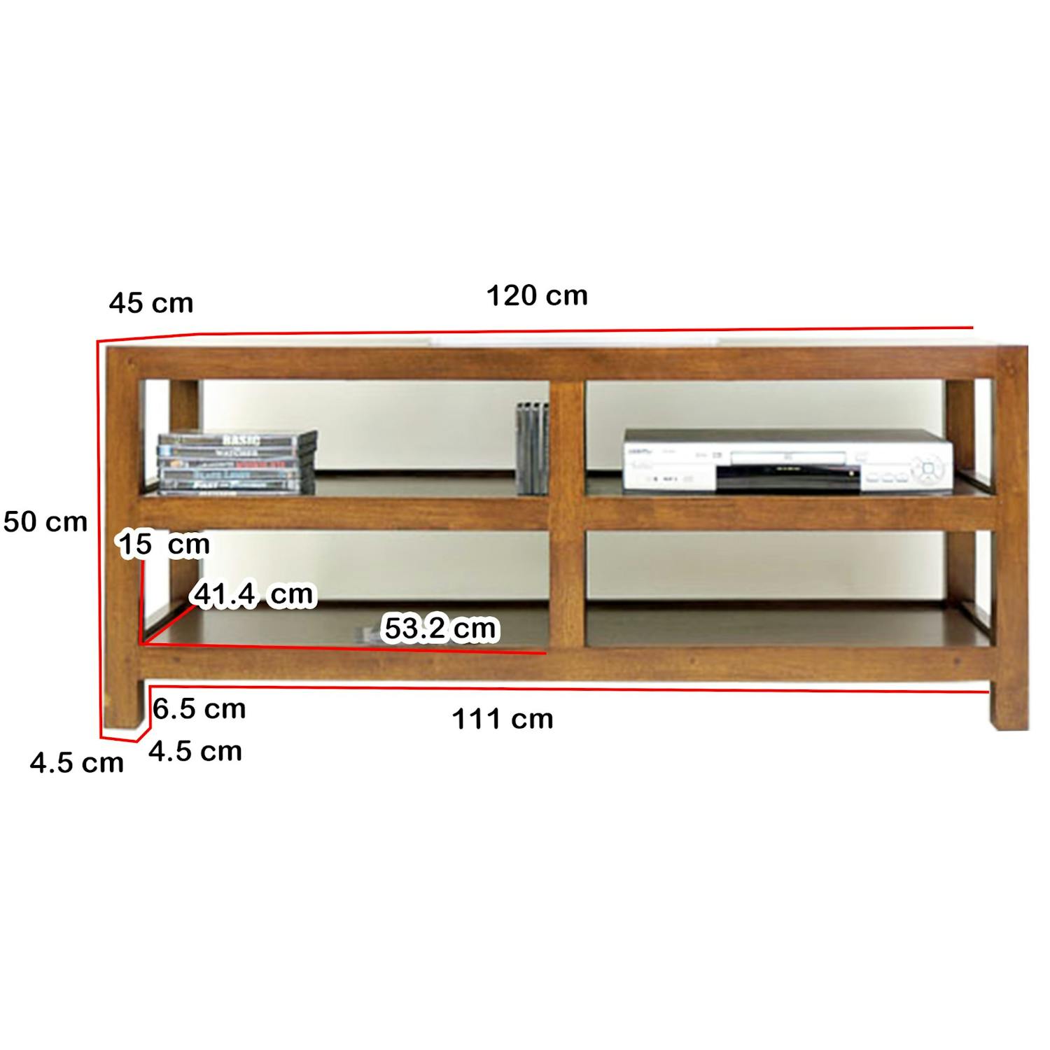 Meuble TV Hévéa 4 niches 120x45x50cm HELENA